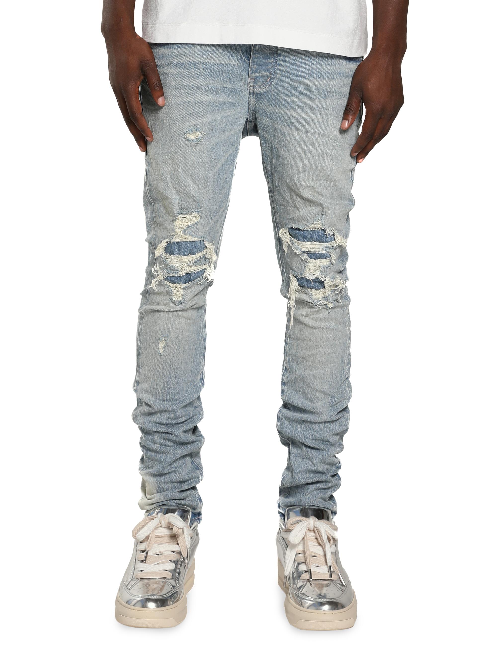 Purple Brand Men's Garda Repairs Distressed Skinny Jeans - Light Indigo