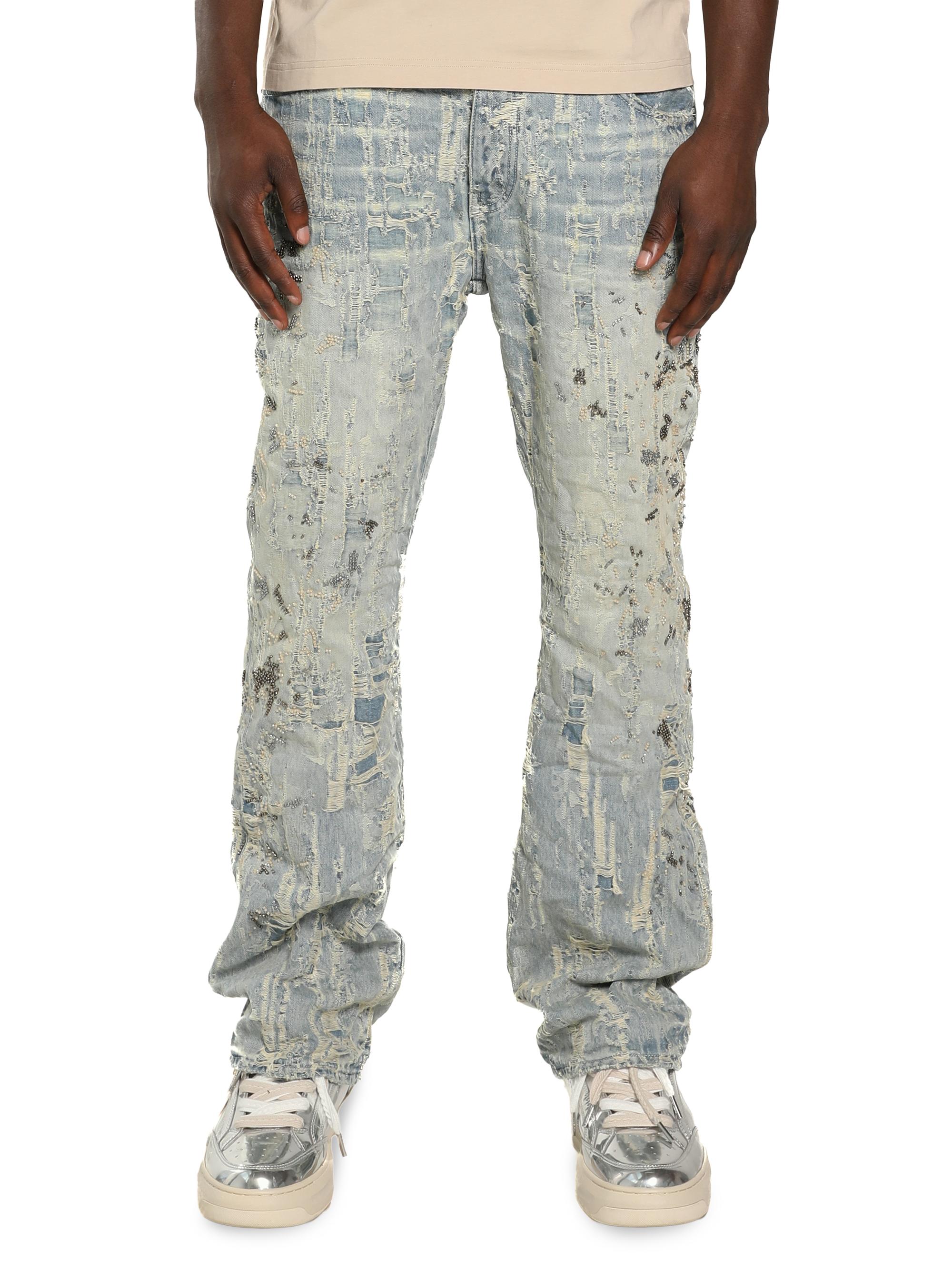 Purple Brand Men's D-Bead Destroy Splatter Distressed Jeans - Light Indigo