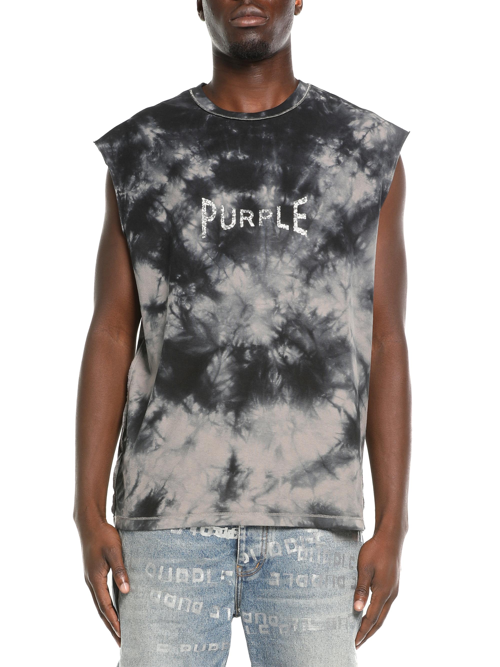 Purple Brand Men's Logo Tie-Dye Cotton Sleeveless T-Shirt - Grey