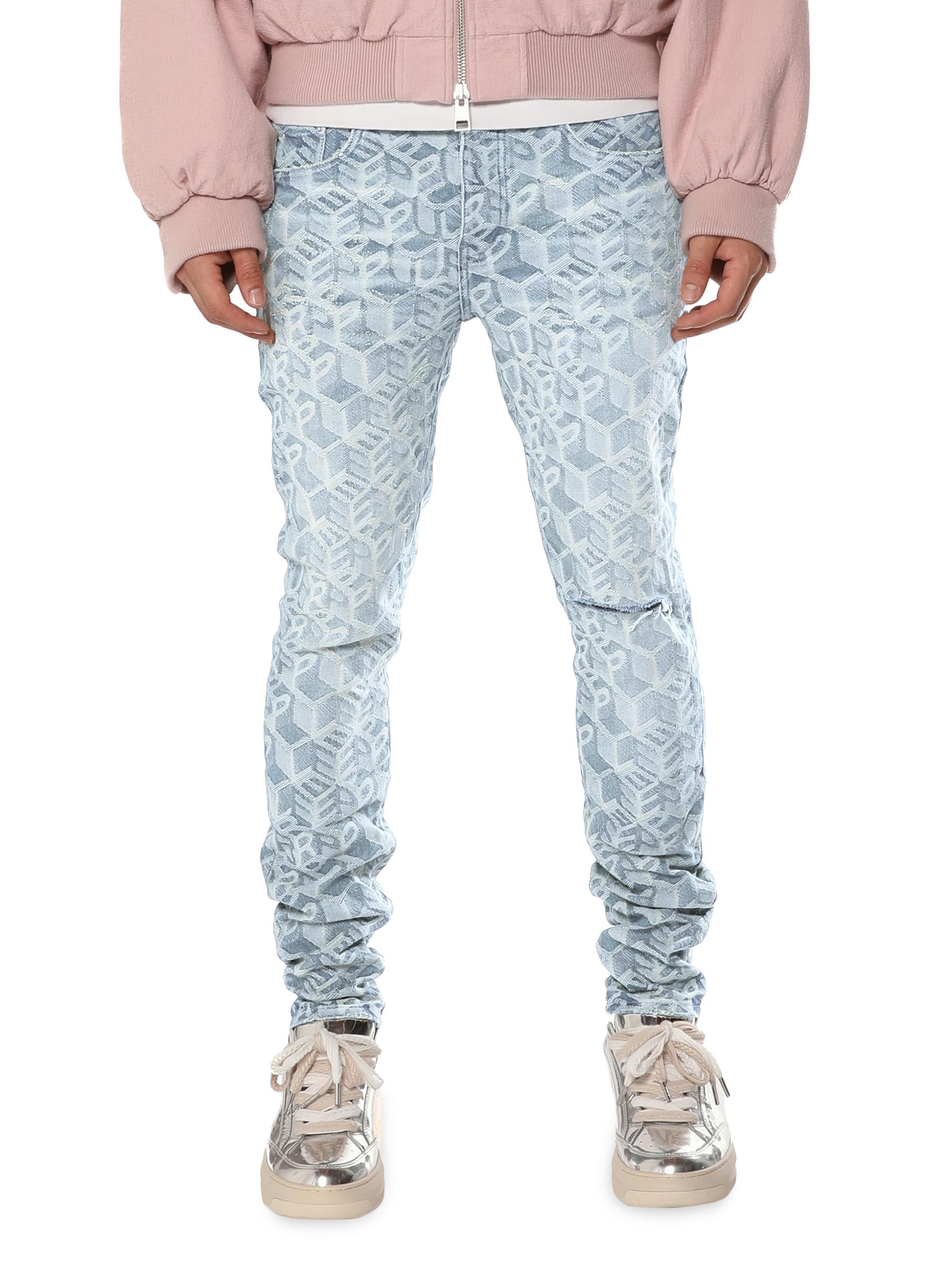 Purple Brand Men's Monogrammed Denim Mid-Rise Skinny Jeans - Light Indigo