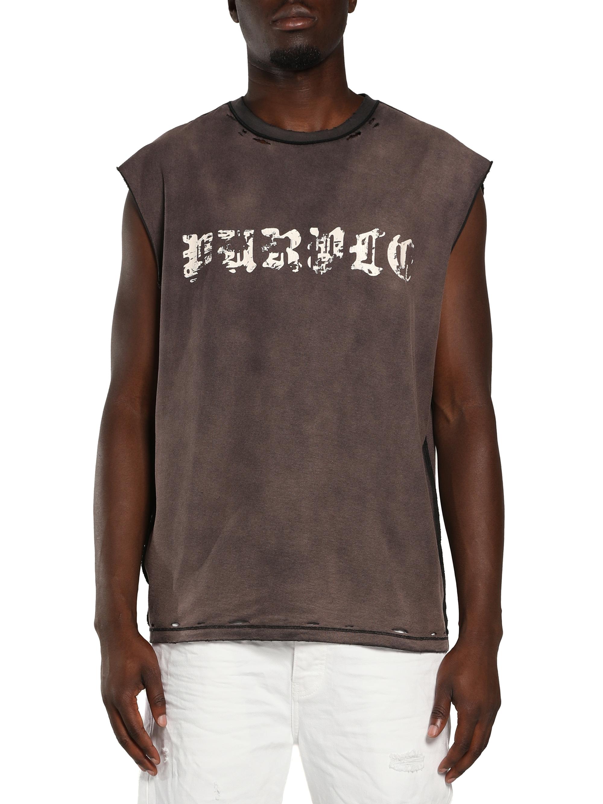 Purple Brand Men's Logo Distressed Cotton Sleeveless T-Shirt - Black