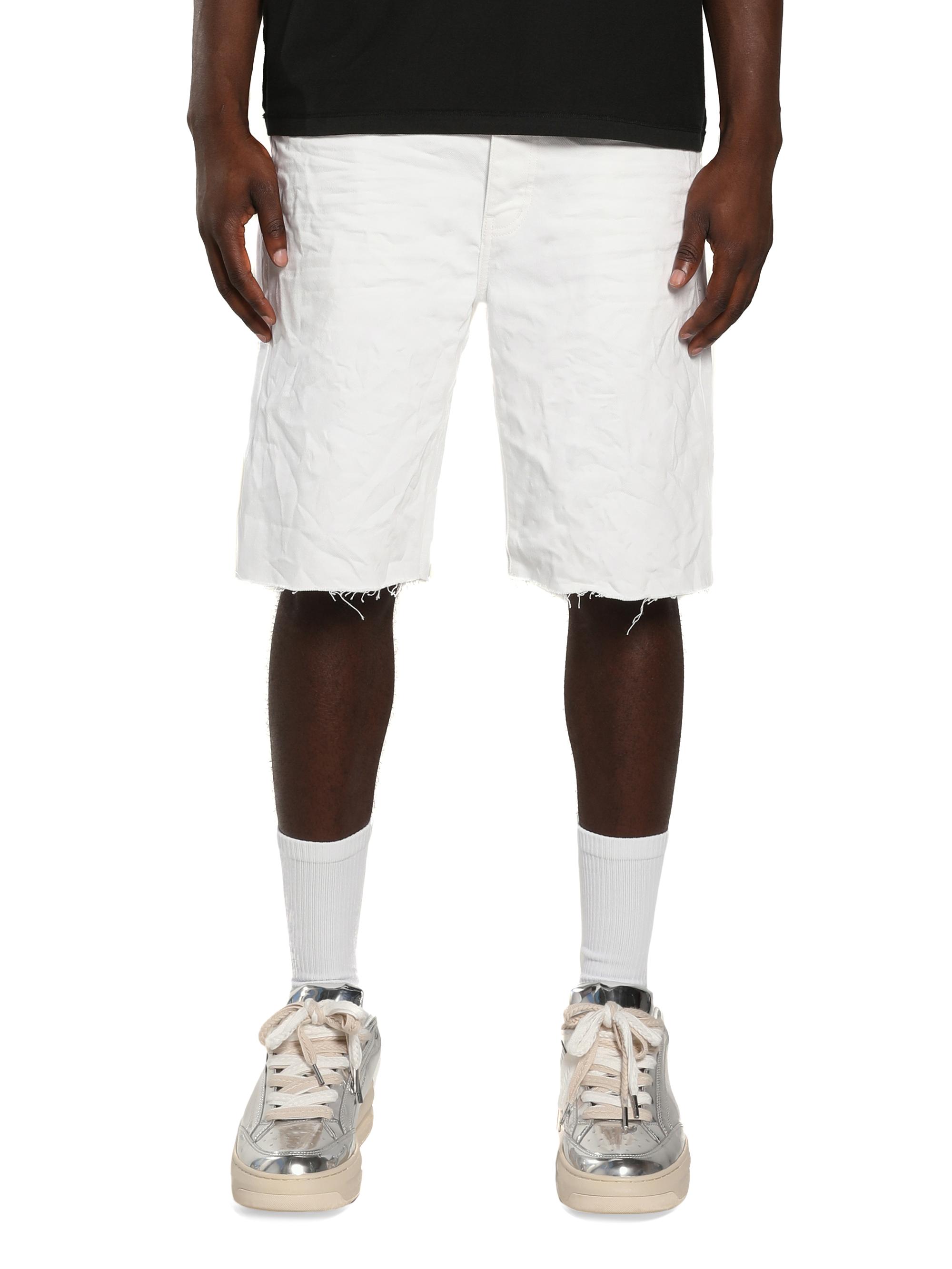 Purple Brand Men's Optic Cotton Raw-Edge Shorts - White