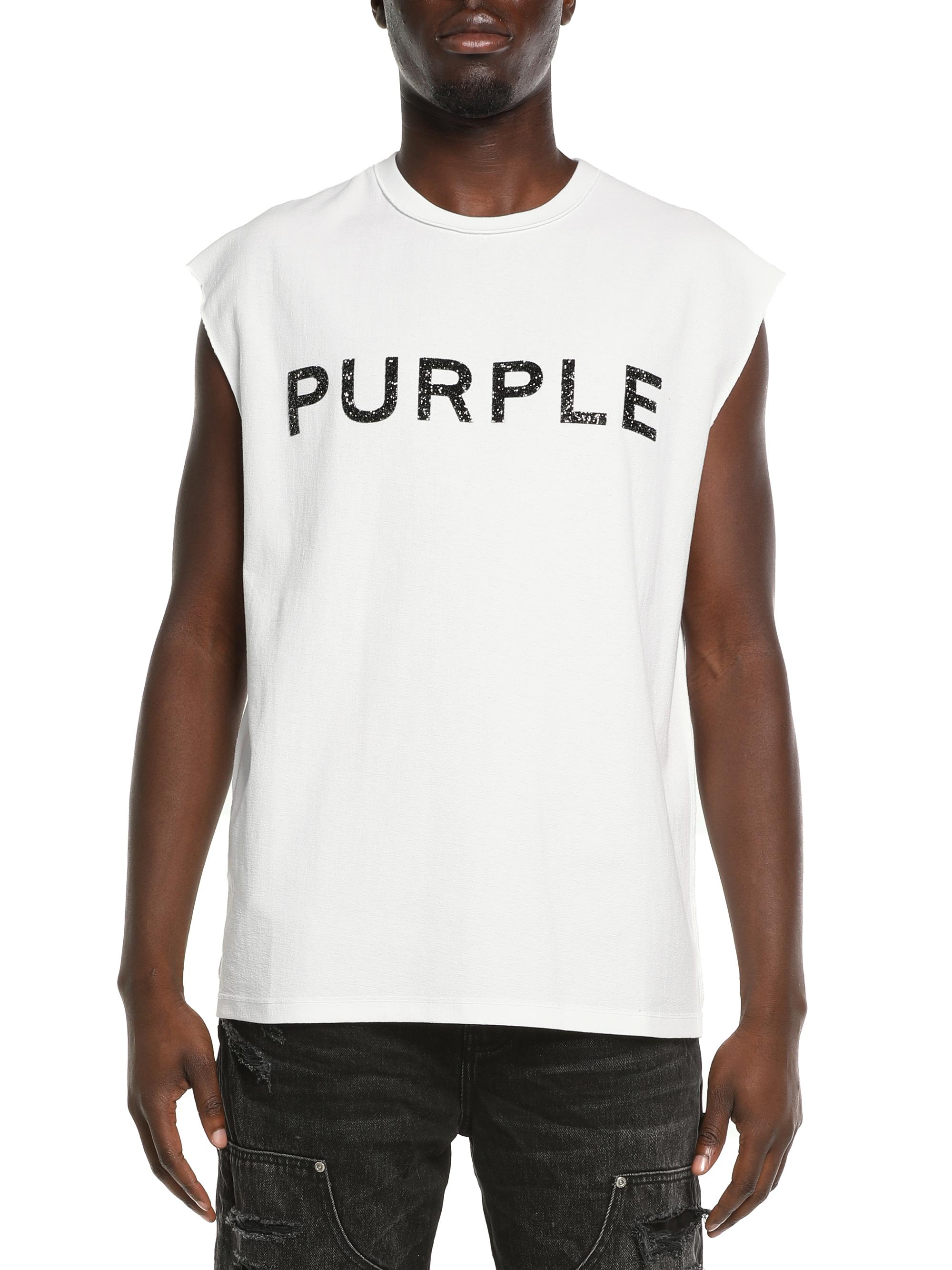 Purple Brand Men's Glitter Logo Cotton Jersey Tank - White