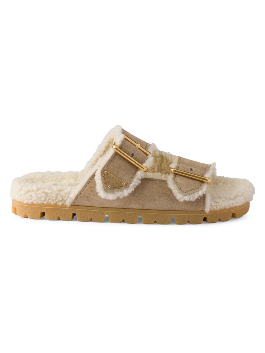 Prada Suede and Shearling Slides | Saks Fifth Avenue