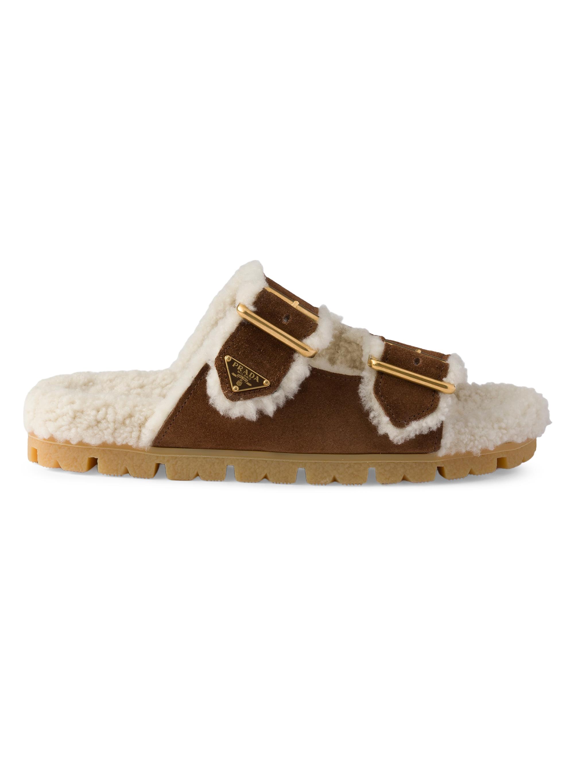 Prada Women's Suede and Shearling Slides - Brown
