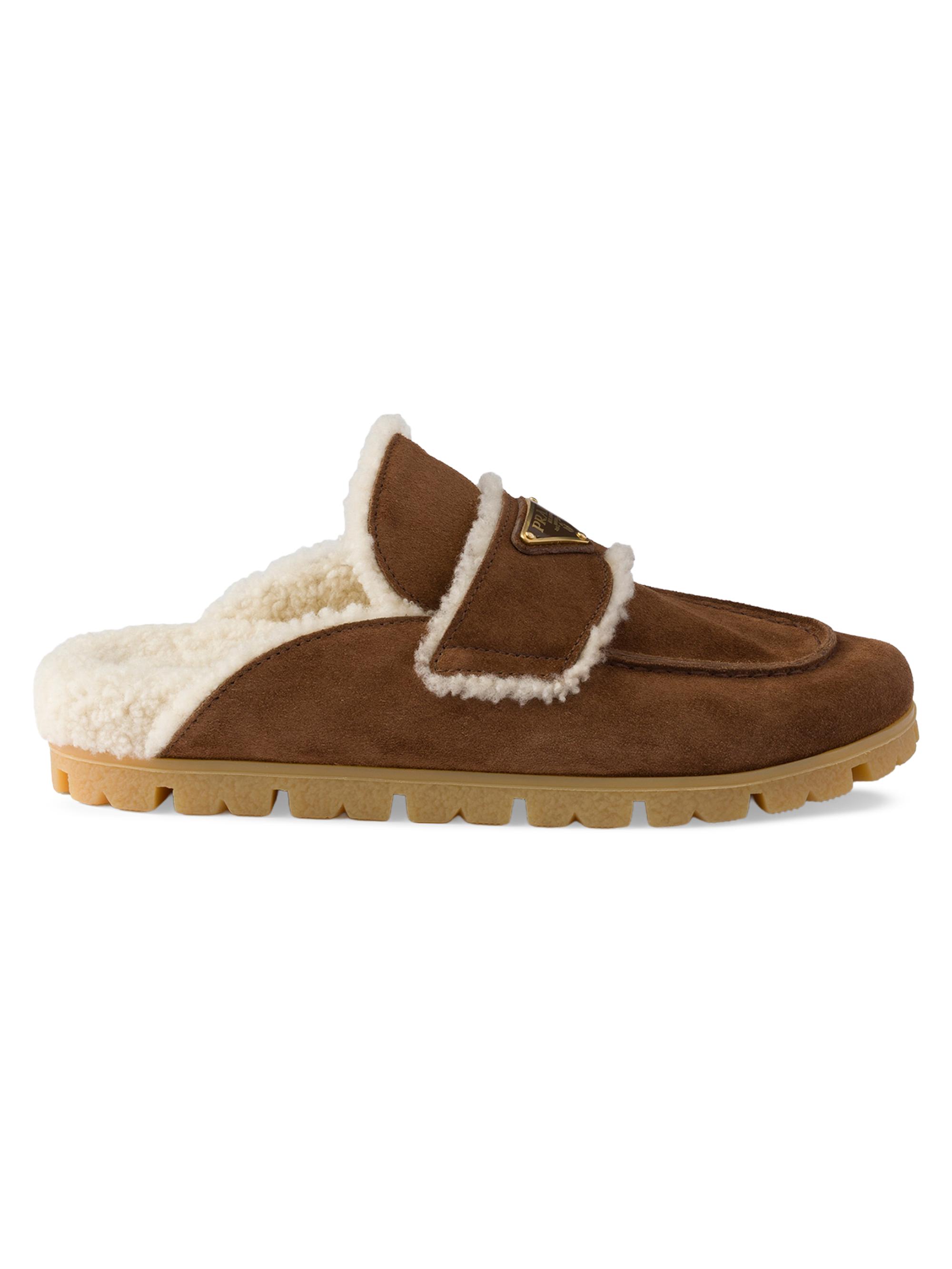 Prada Women's Suede and Shearling Mules - Brown