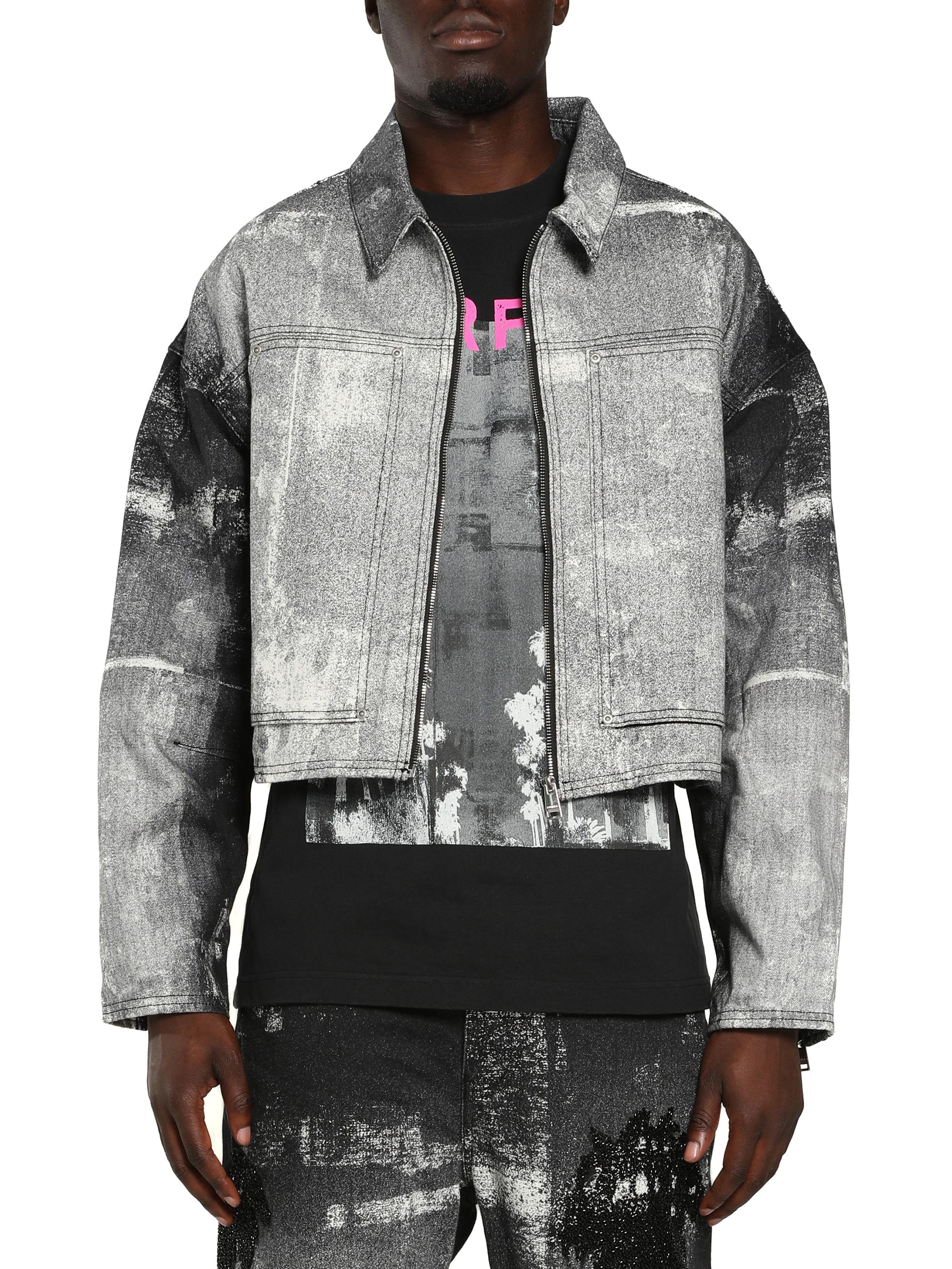 Purple Brand Men's Palm Tree Denim Crop Jacket - Black