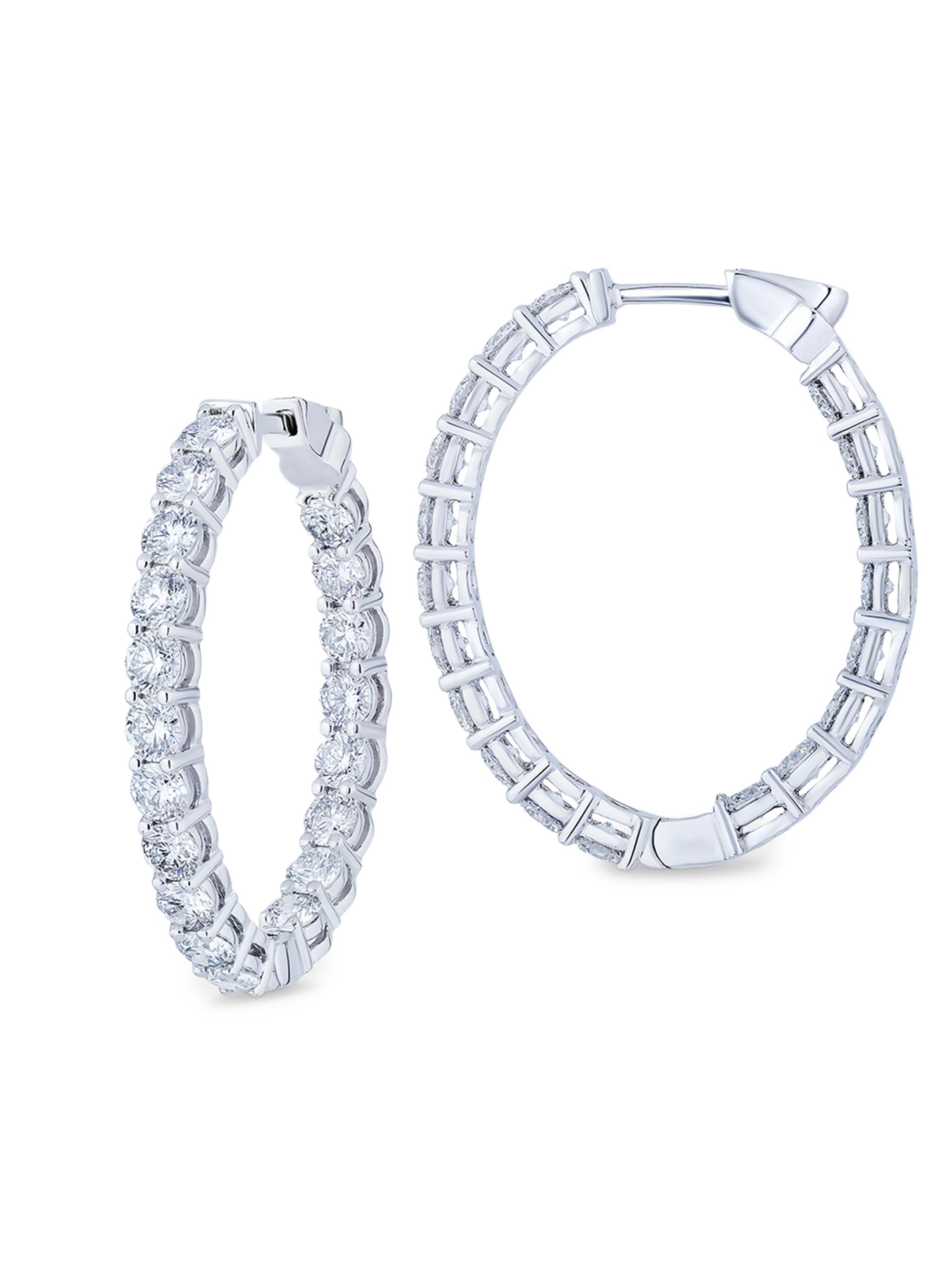 Saks Fifth Avenue Diamonds Women's 18K White Gold & 3.99 TCW Diamond Oval Hoop Earrings - White Gold