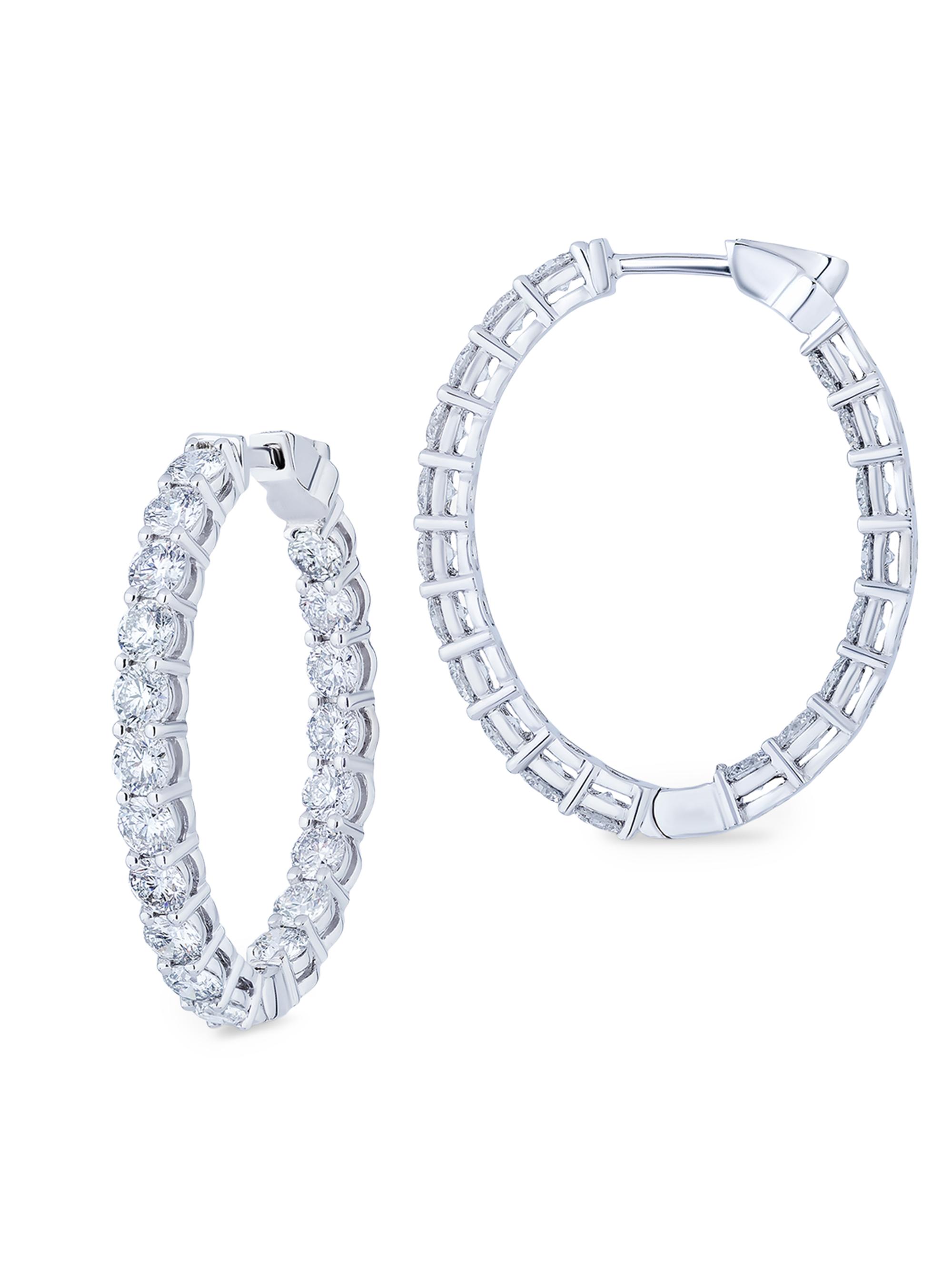 Saks Fifth Avenue Diamonds Women's 18K White Gold & 8.19 TCW Diamond Oval Hoop Earrings - White Gold