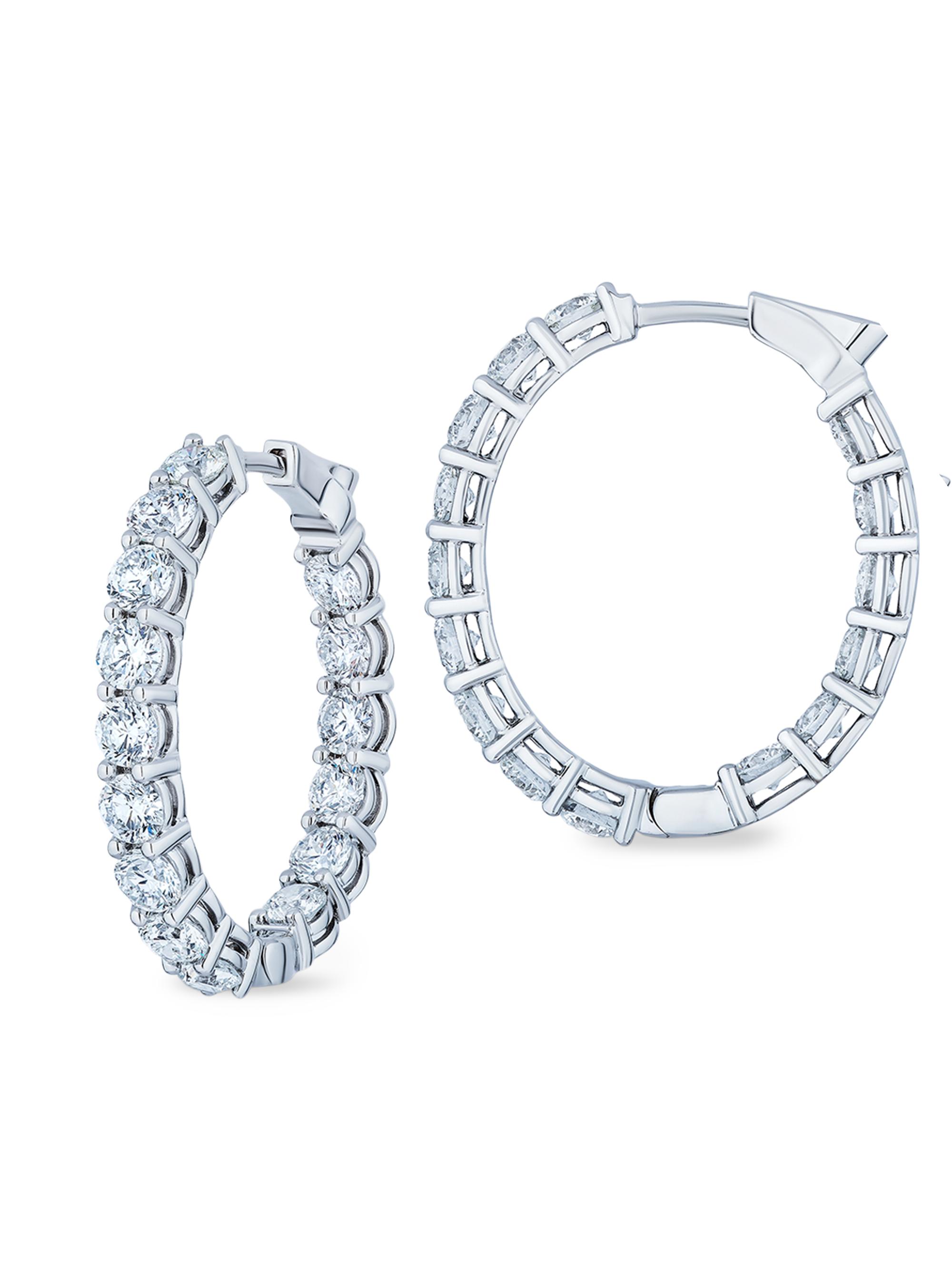 Saks Fifth Avenue Diamonds Women's 18K White Gold & 6.15 TCW Diamond Oval Hoop Earrings - White Gold