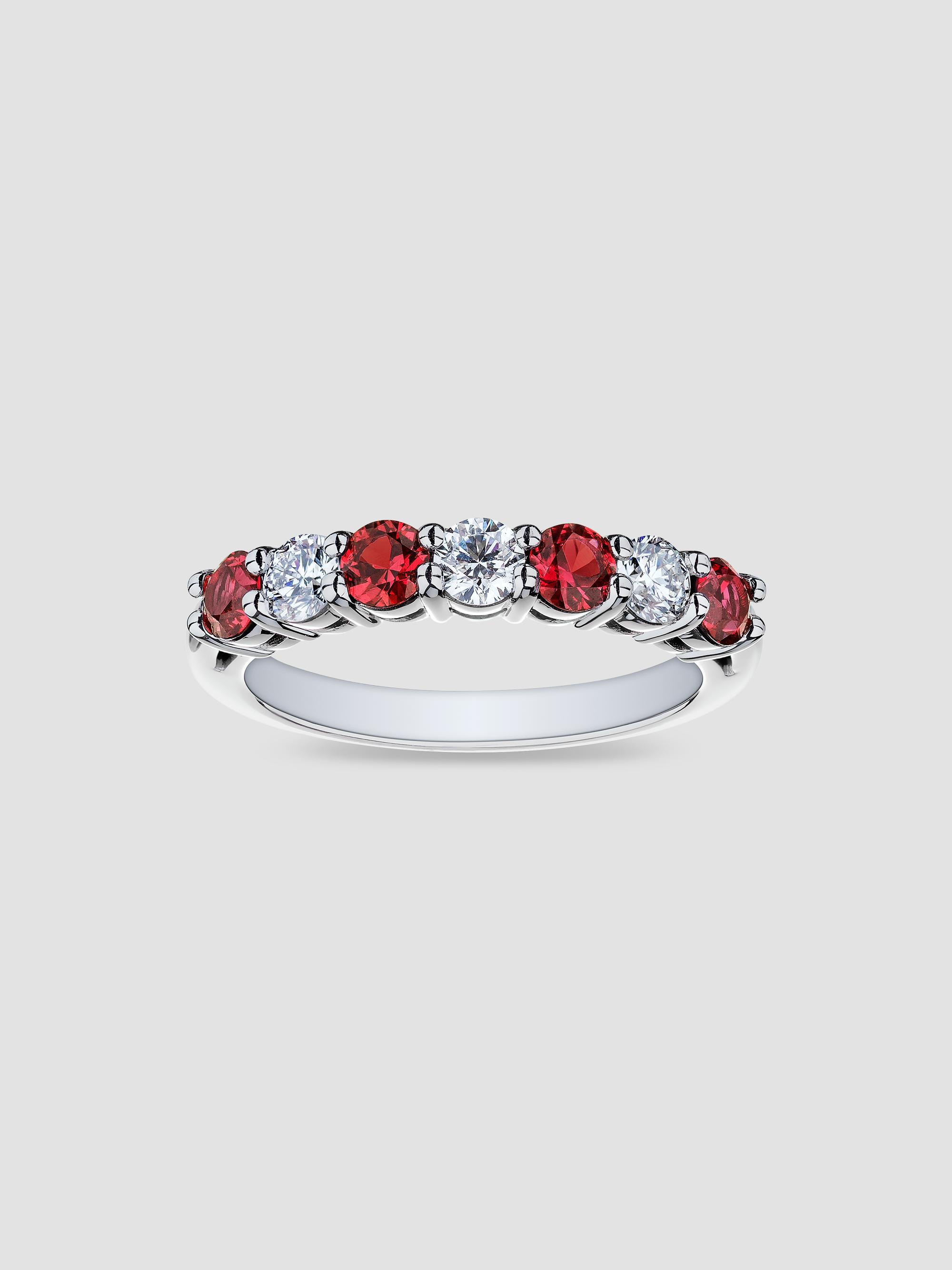 Women's Platinum, Ruby & 0.45 TCW Diamond Ring - Platinum - Size 6.75