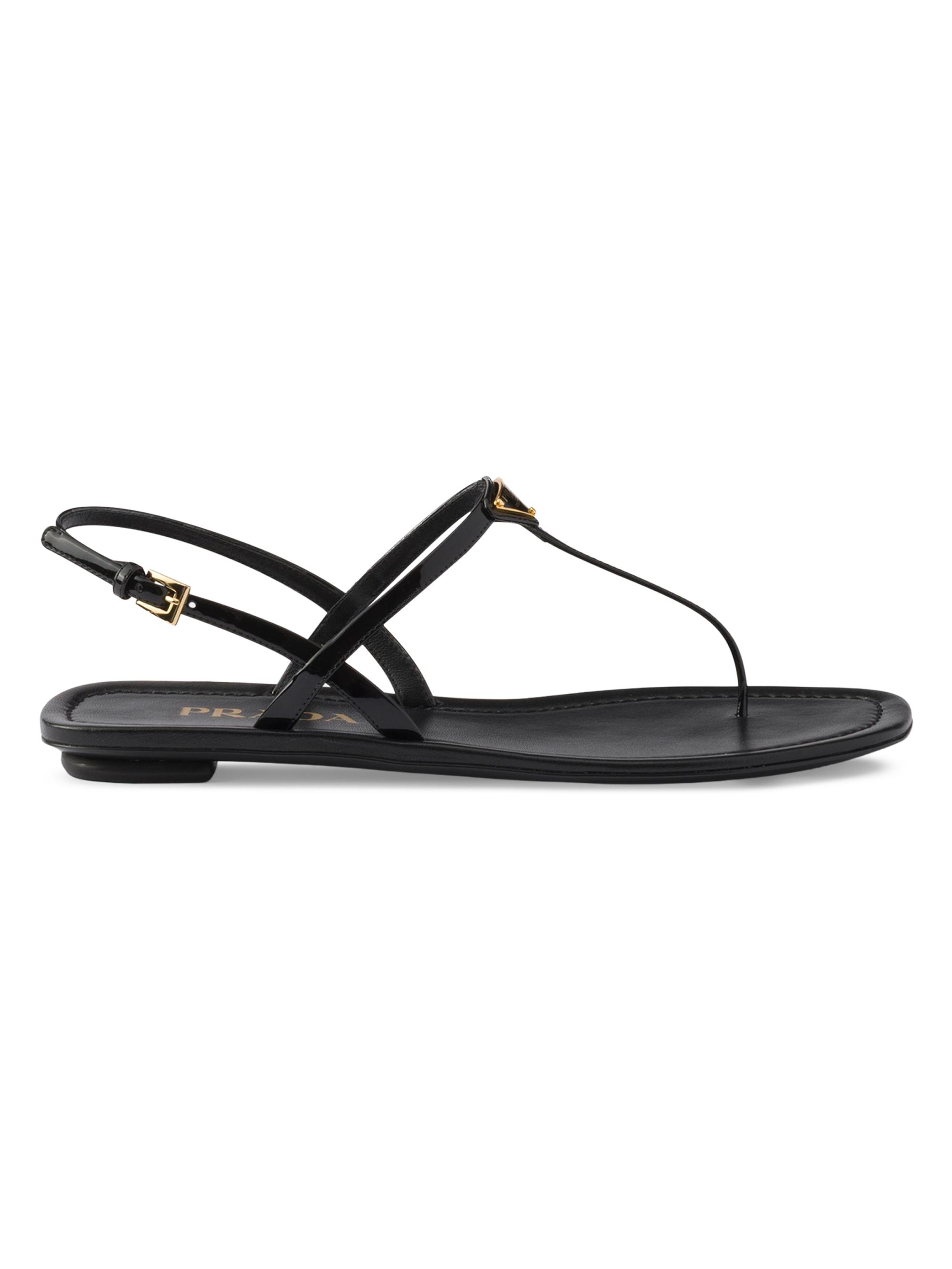 Prada Women's Patent Leather Thong Sandals - Black