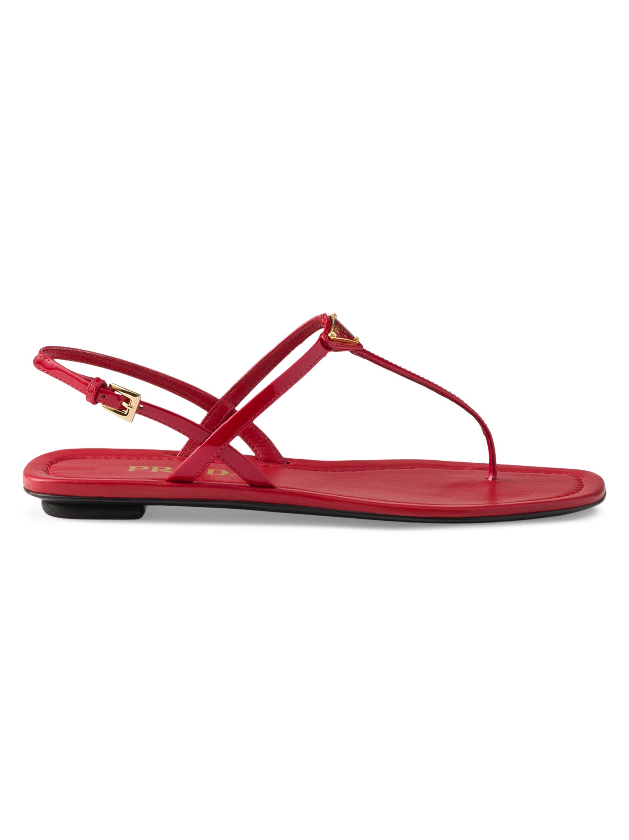 Prada Women's Patent Leather Thong Sandals - Red