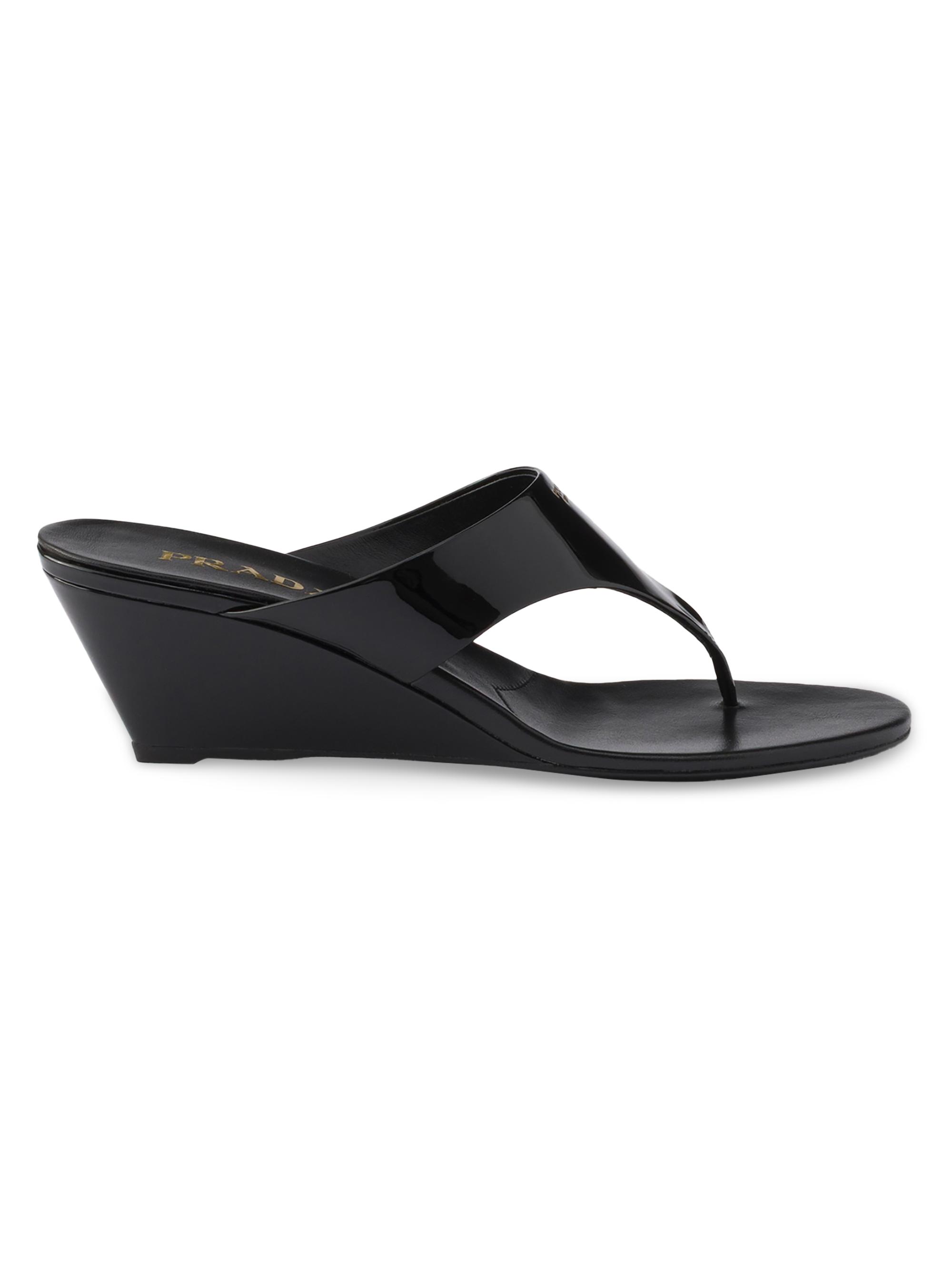 Prada Women's Patent Leather Thong Sandals - Black