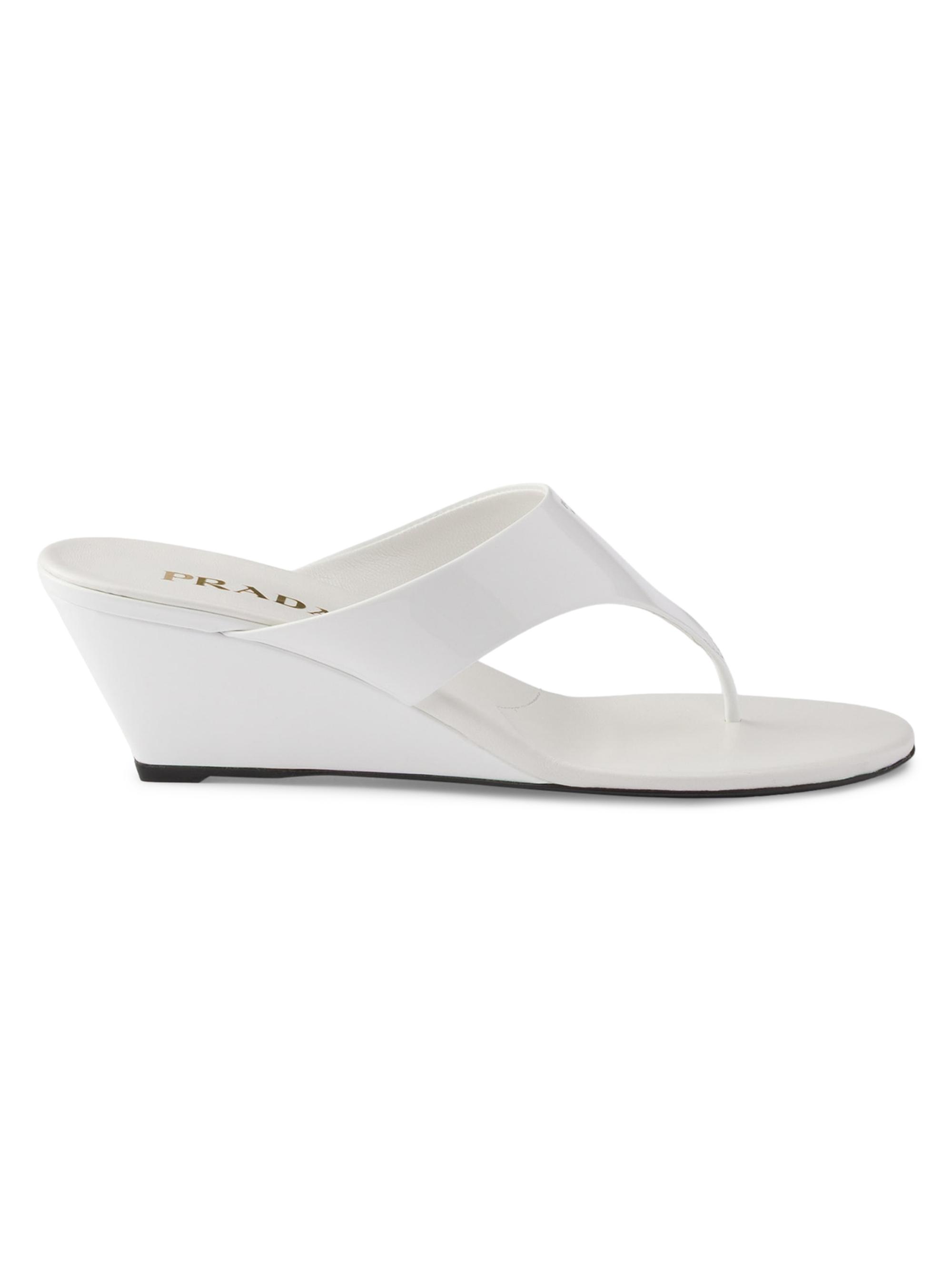 Prada Women's Patent Leather Thong Sandals - White