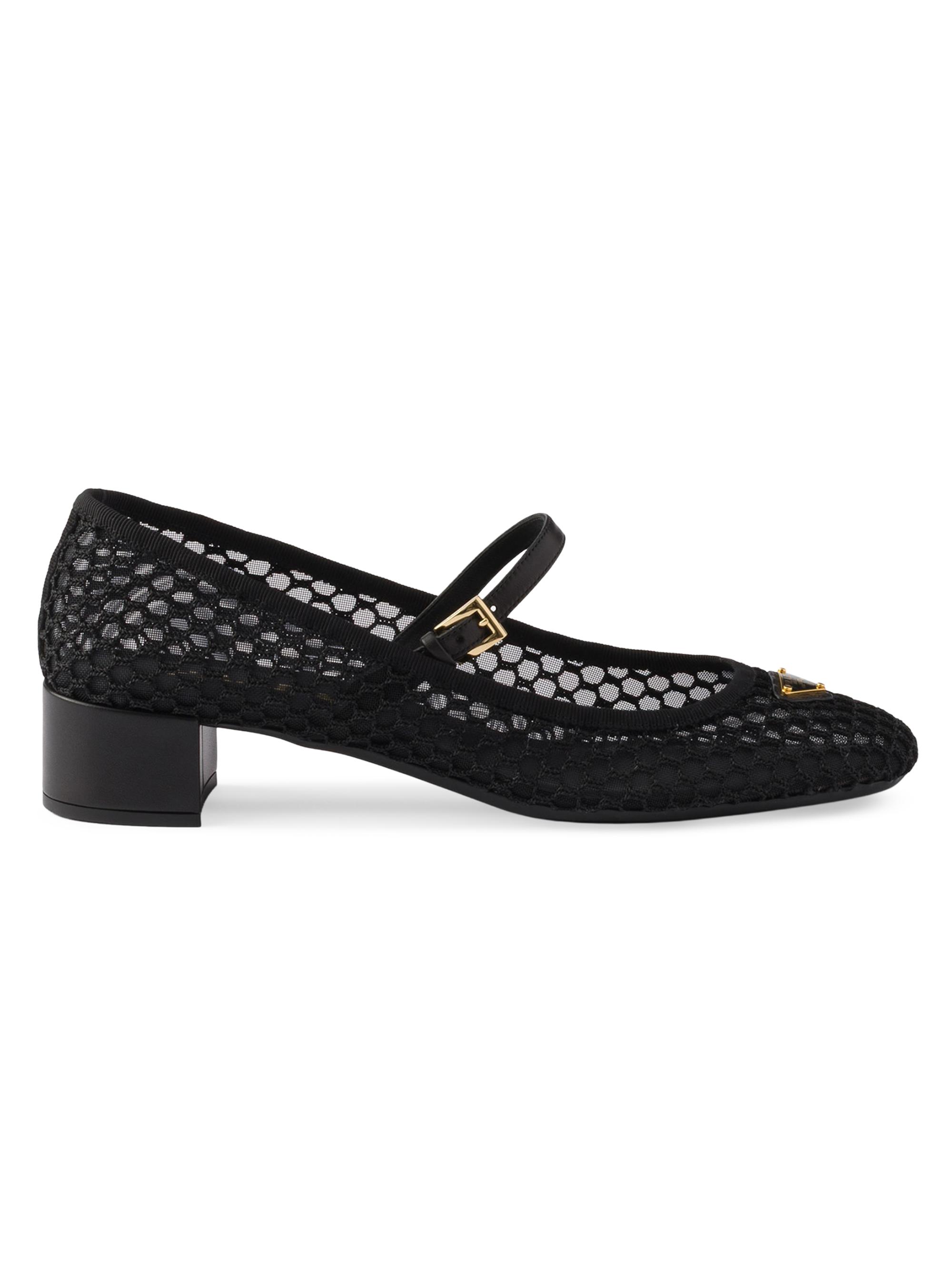 Prada Women's Low Heel Mesh Fabric Ballerinas - Black