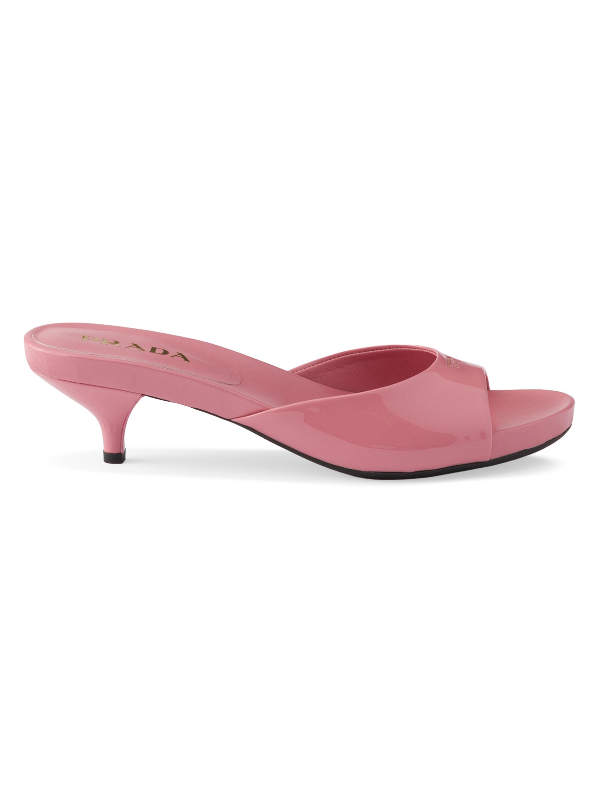 Prada Women's Patent Leather Kitten Heel Sandals - Pink