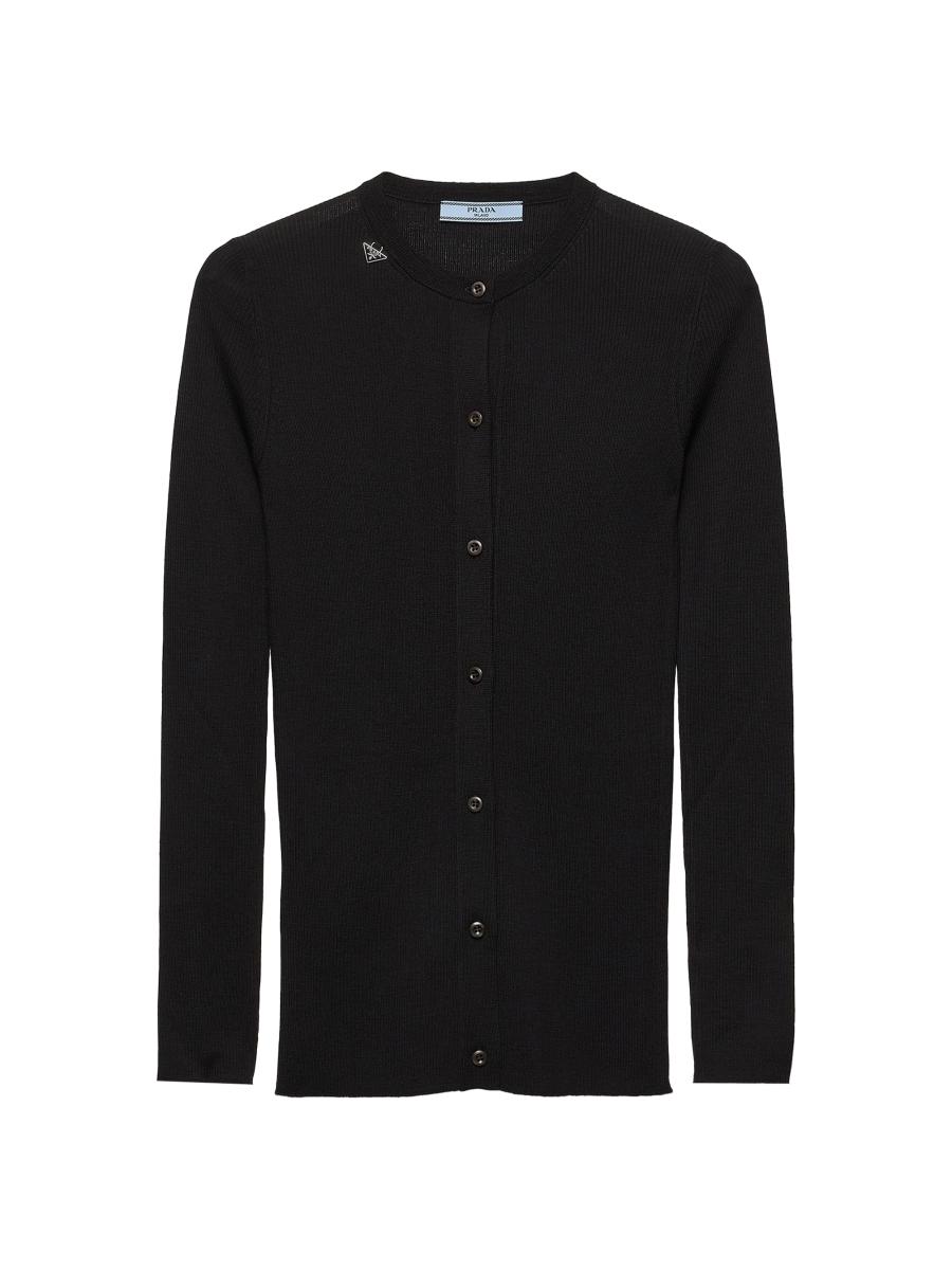 Prada Women's Ribbed Knit Wool Cardigan In Black