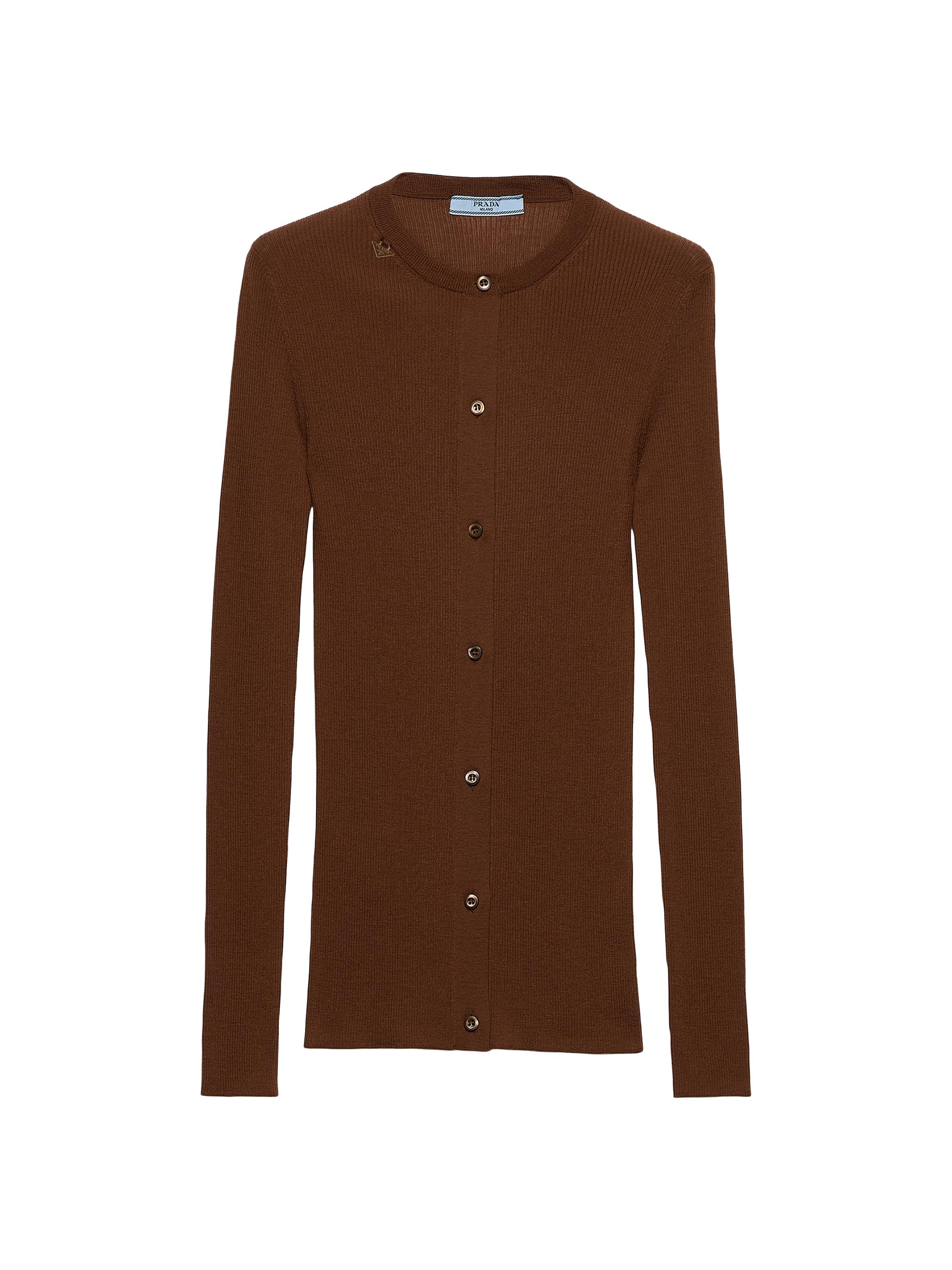 Prada Women's Ribbed Knit Wool Cardigan - Brown