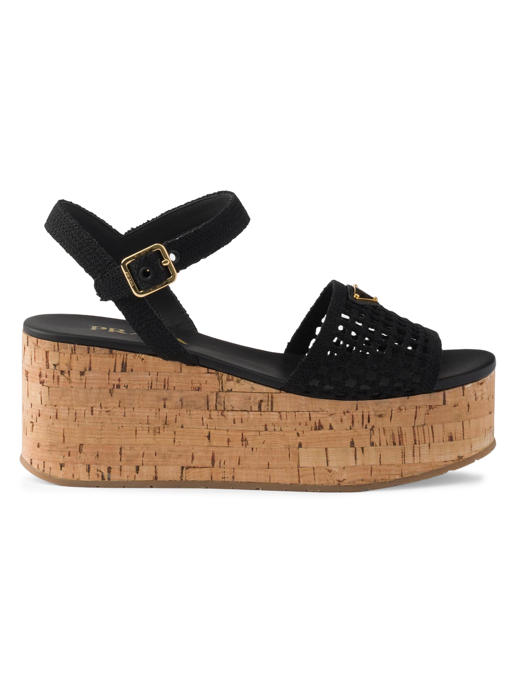 Prada Women's Crochet Wedge Platform Sandals - Black