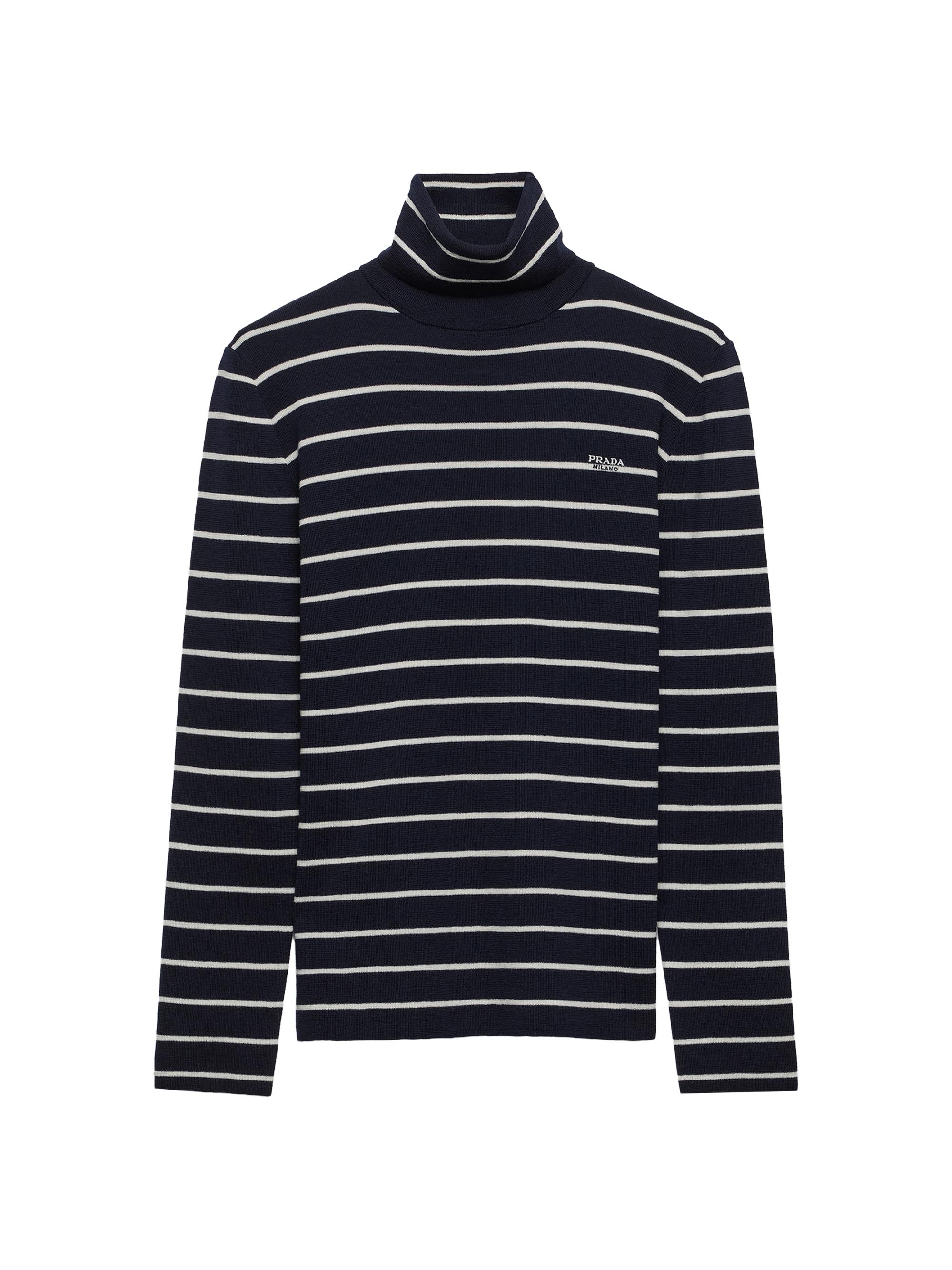 Prada Women's Striped Wool Turtleneck Sweater - Blue