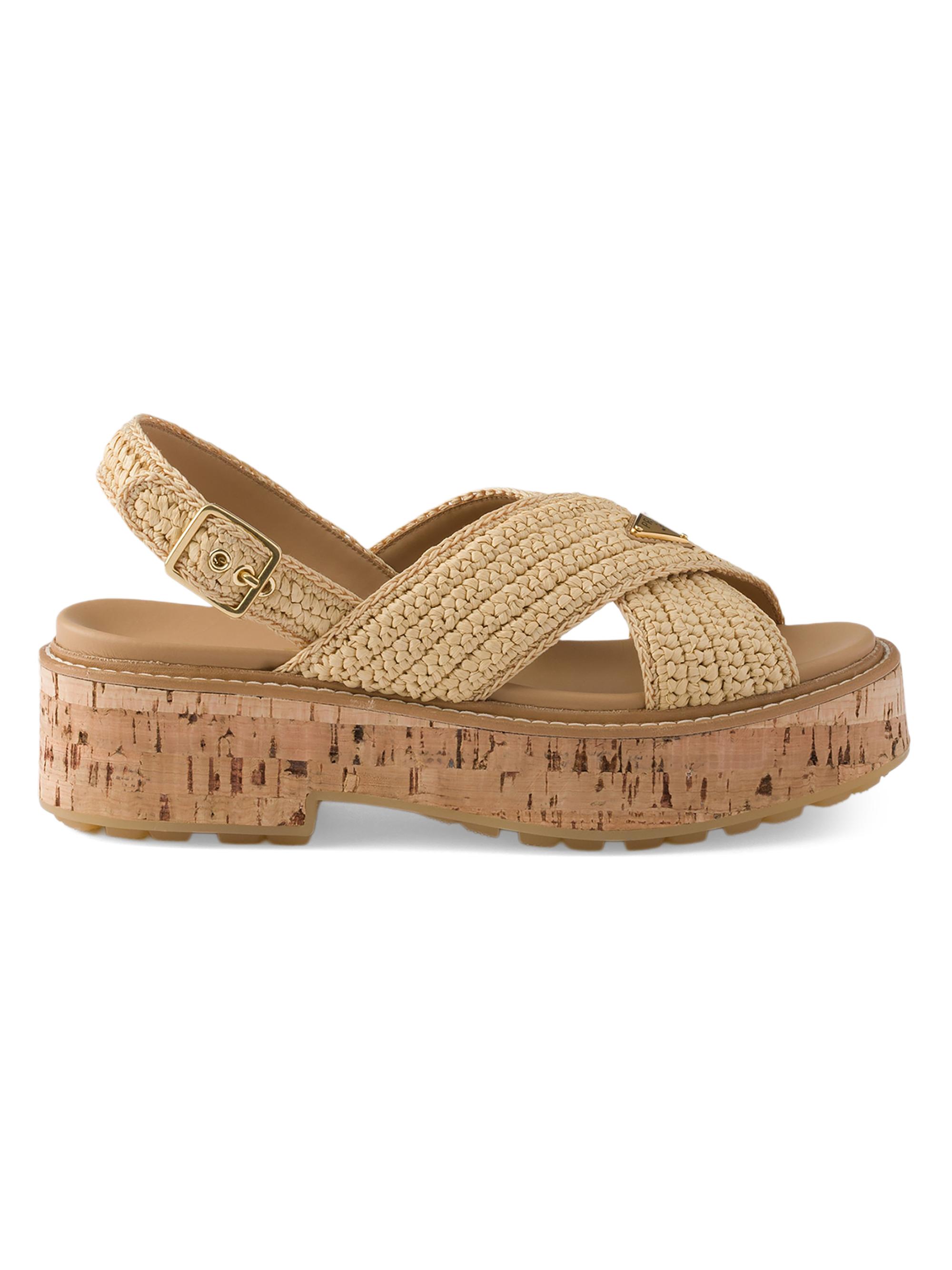 Prada Women's Crochet Platform Sandals - Beige Khaki