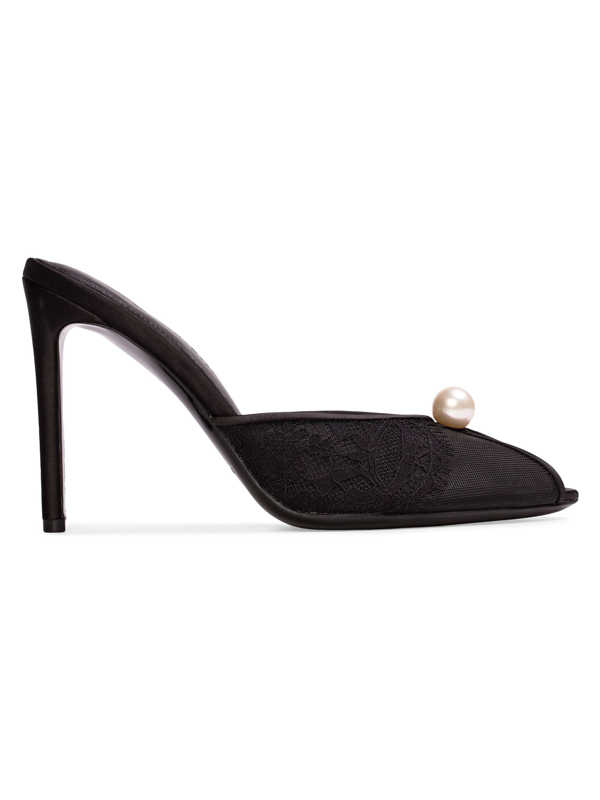 Black Suede Studio Women's Debby 100MM Mesh Mules - Black Mesh