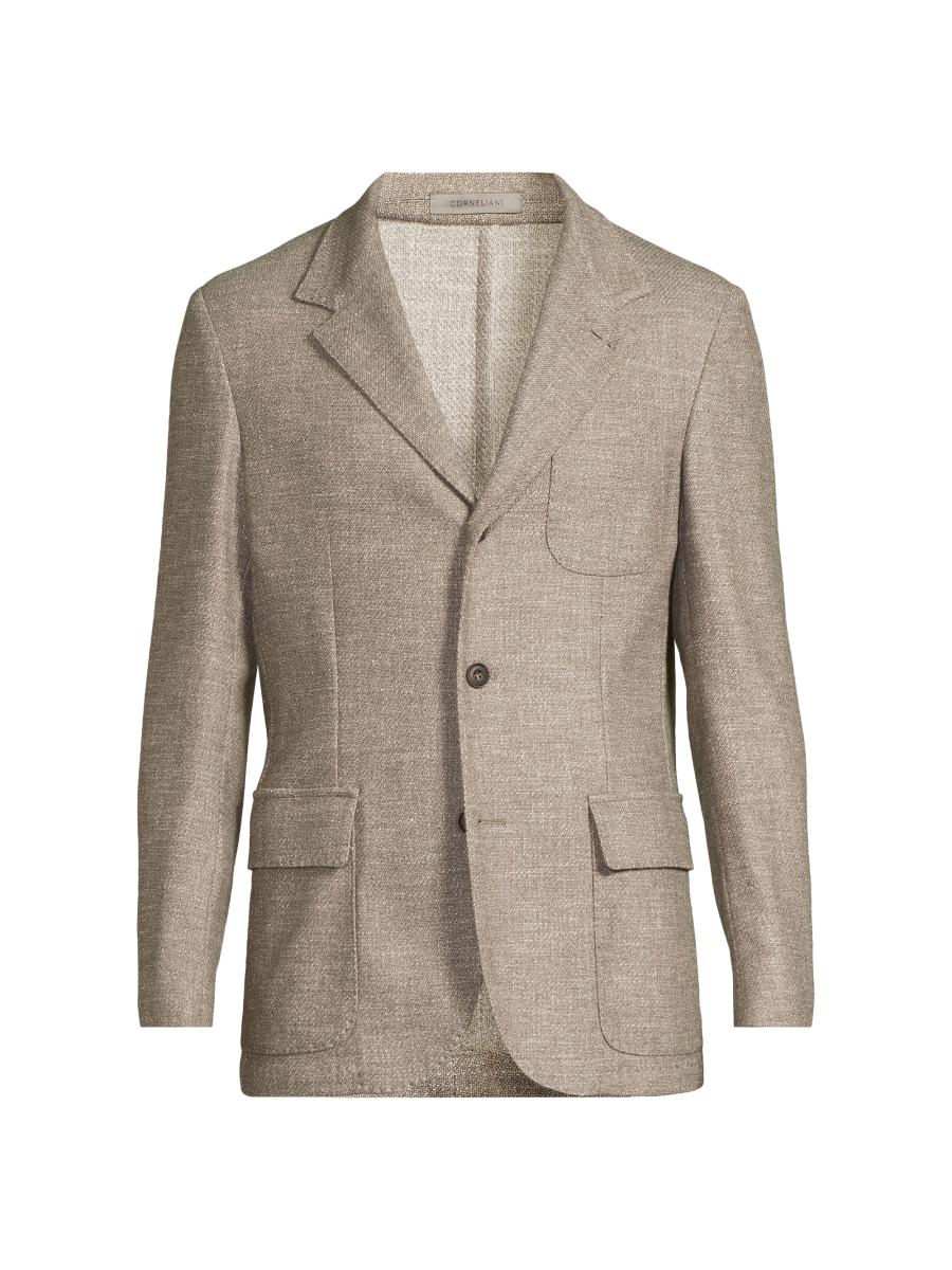 Corneliani Men's Wool-silk-blend Textured Sport Jacket In Brown