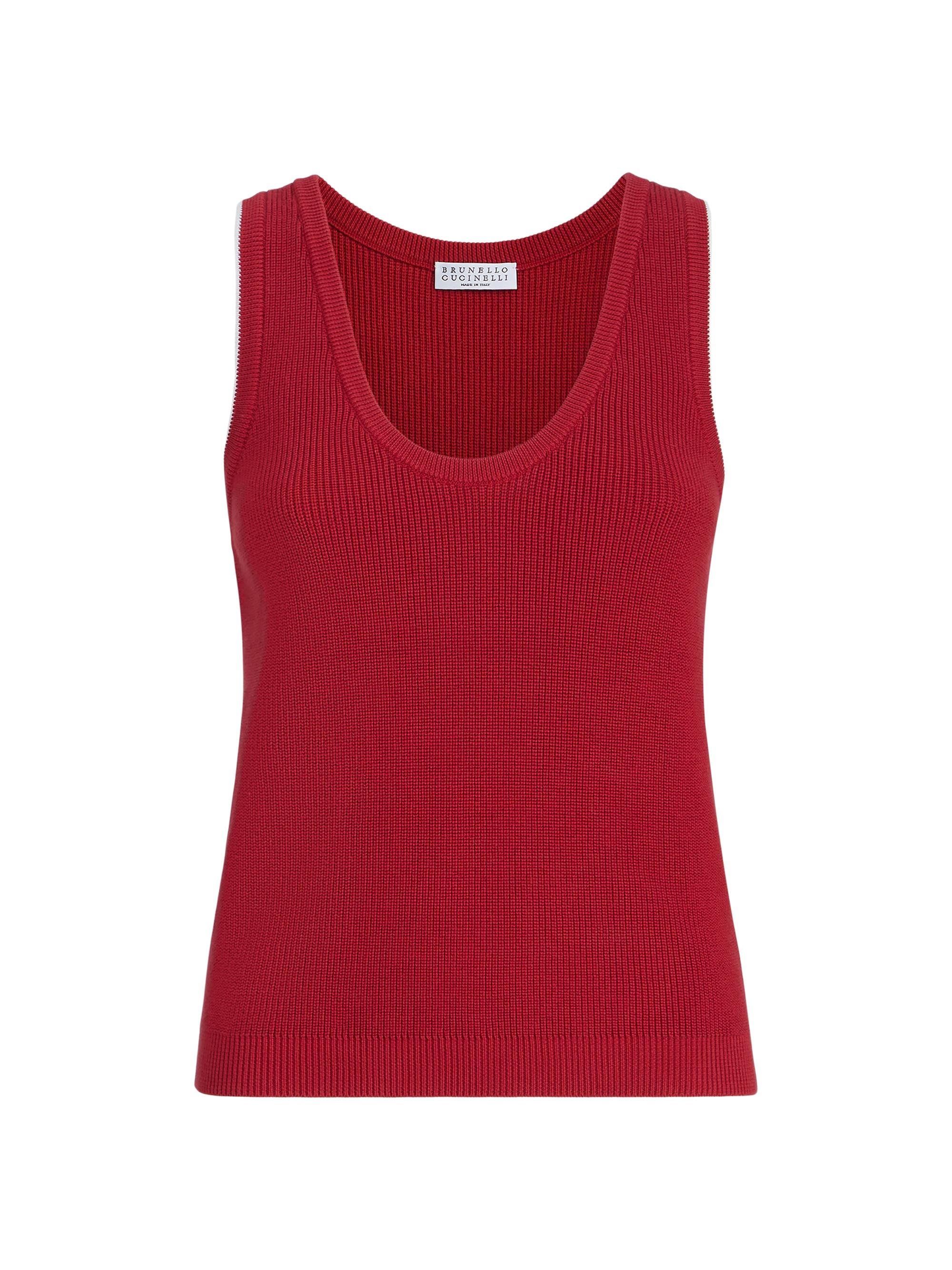 Brunello Cucinelli Women's Cotton Ribbed Knit Top - Ruby