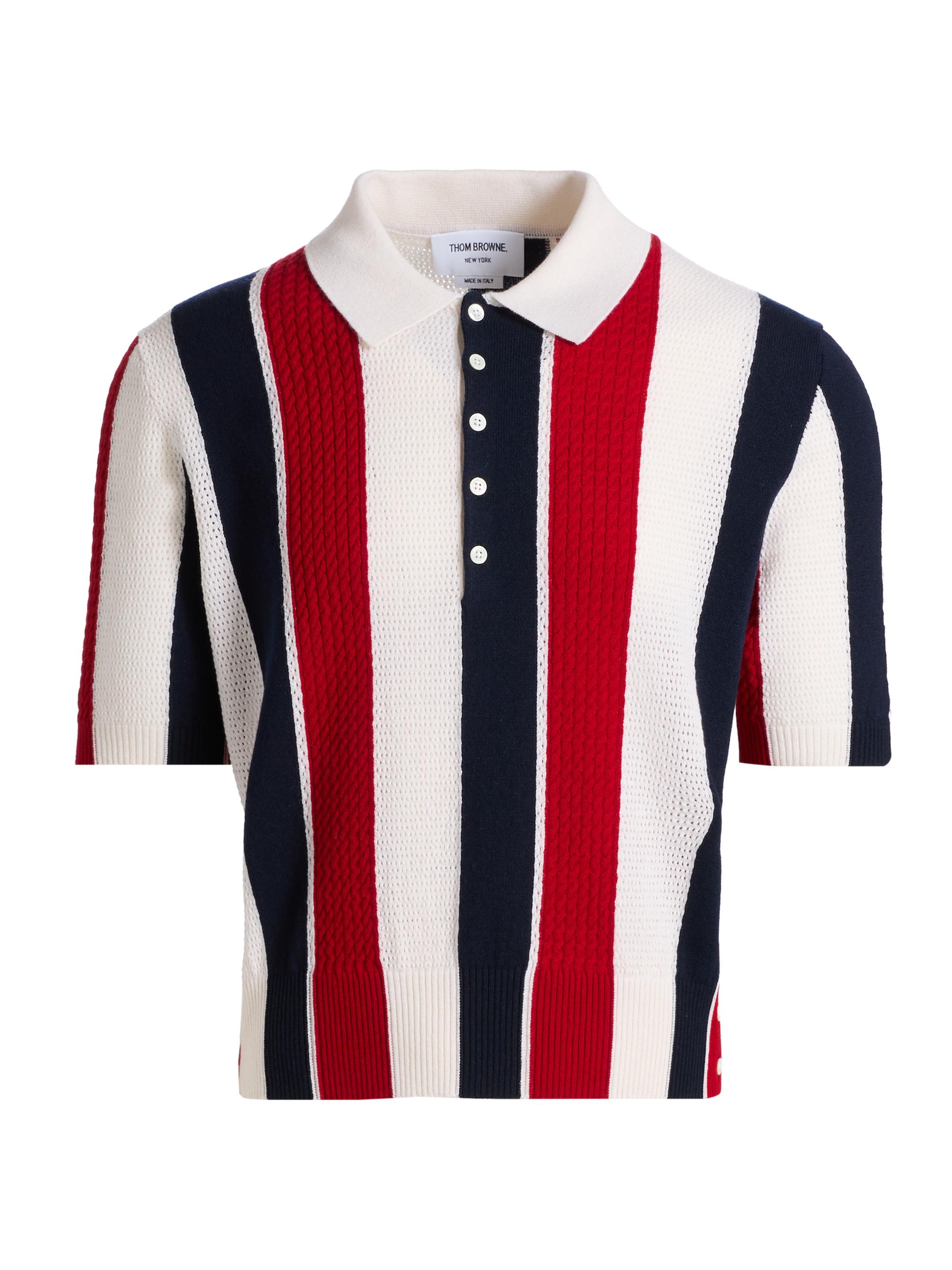 Thom Browne Men's Shadow Striped Cashmere Polo Sweater - Red Blue White