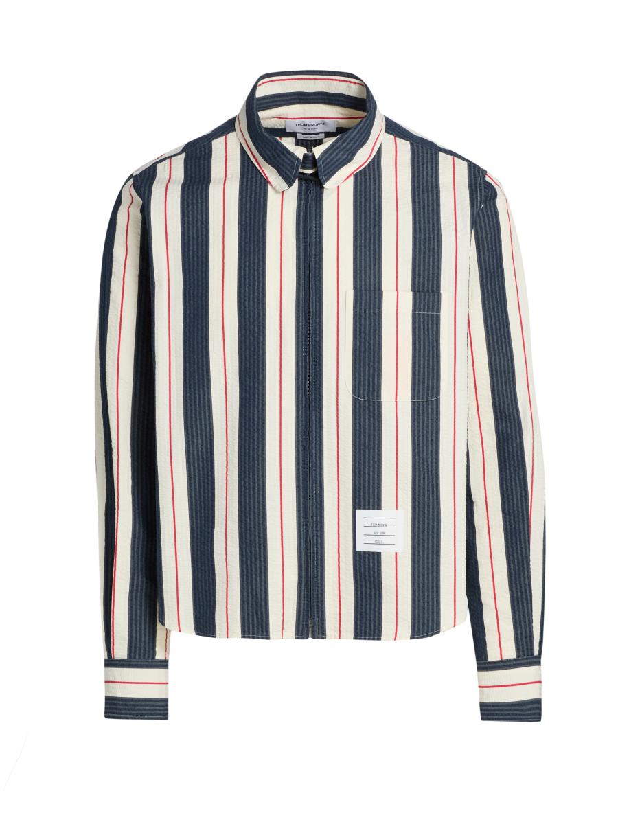 Thom Browne Seersucker Stripe Cotton Zip Shirt | Saks Fifth Avenue