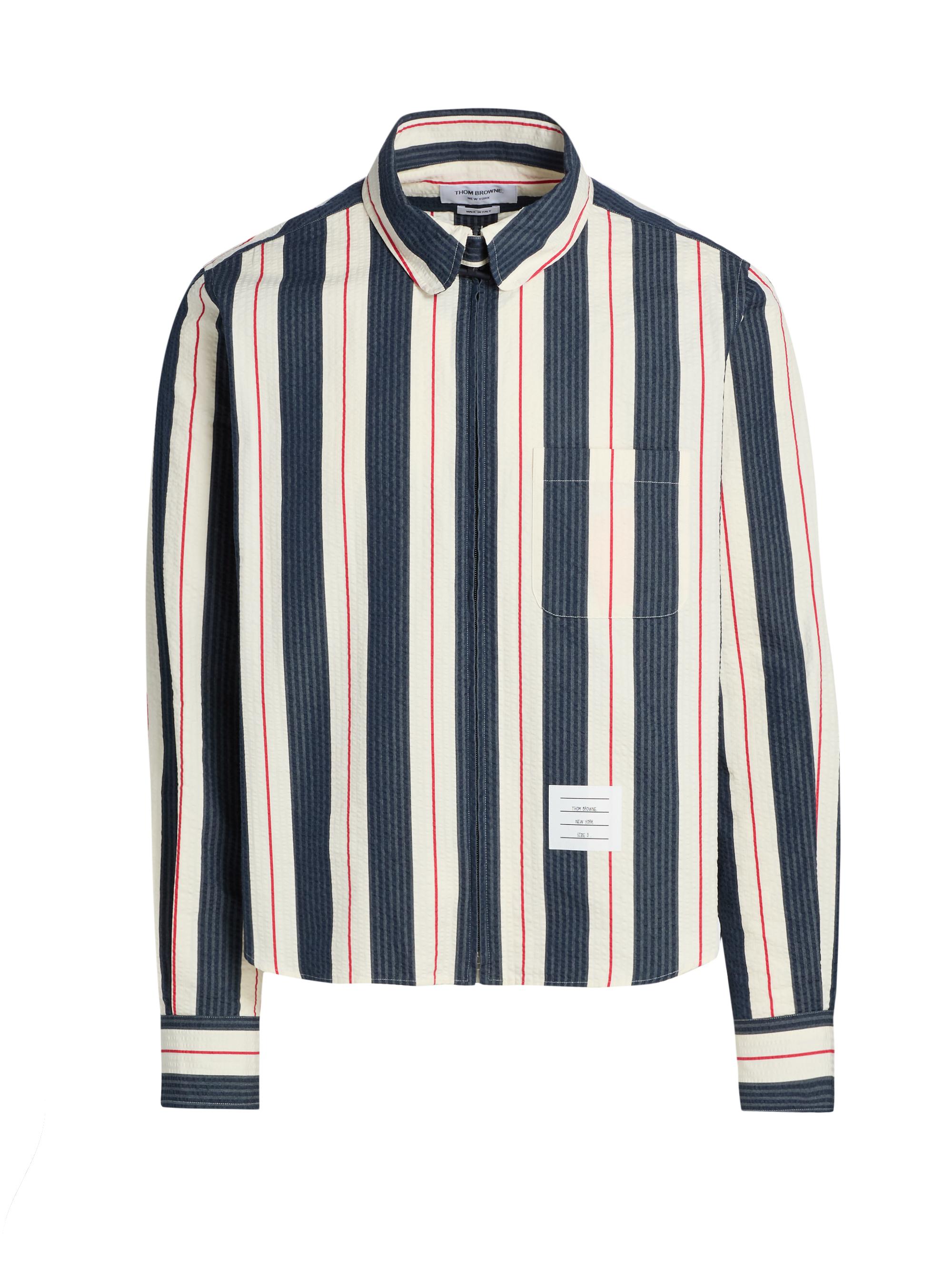 Thom Browne Seersucker Stripe Cotton Zip Shirt | Saks Fifth Avenue