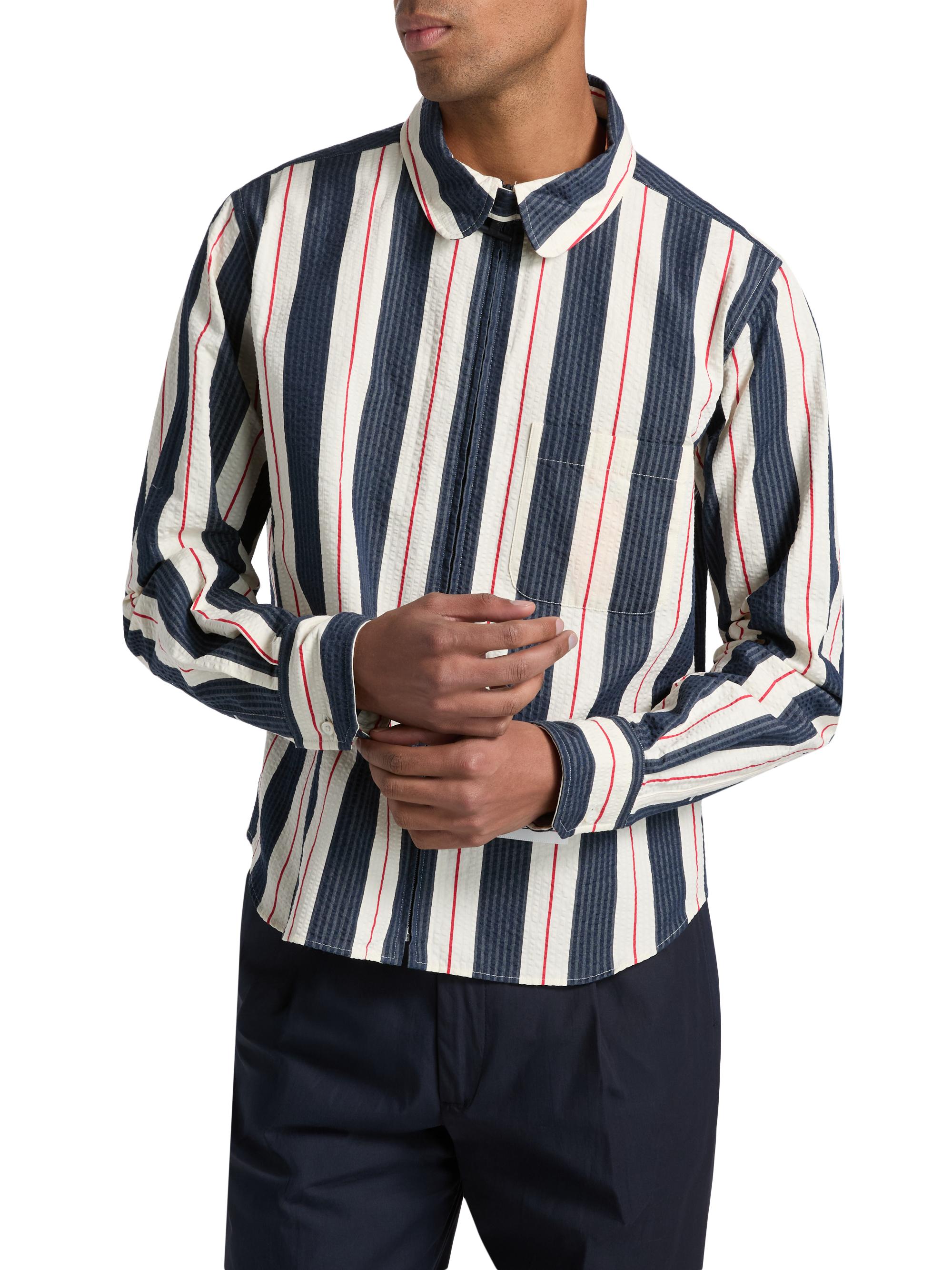 Thom Browne Seersucker Stripe Cotton Zip Shirt | Saks Fifth Avenue