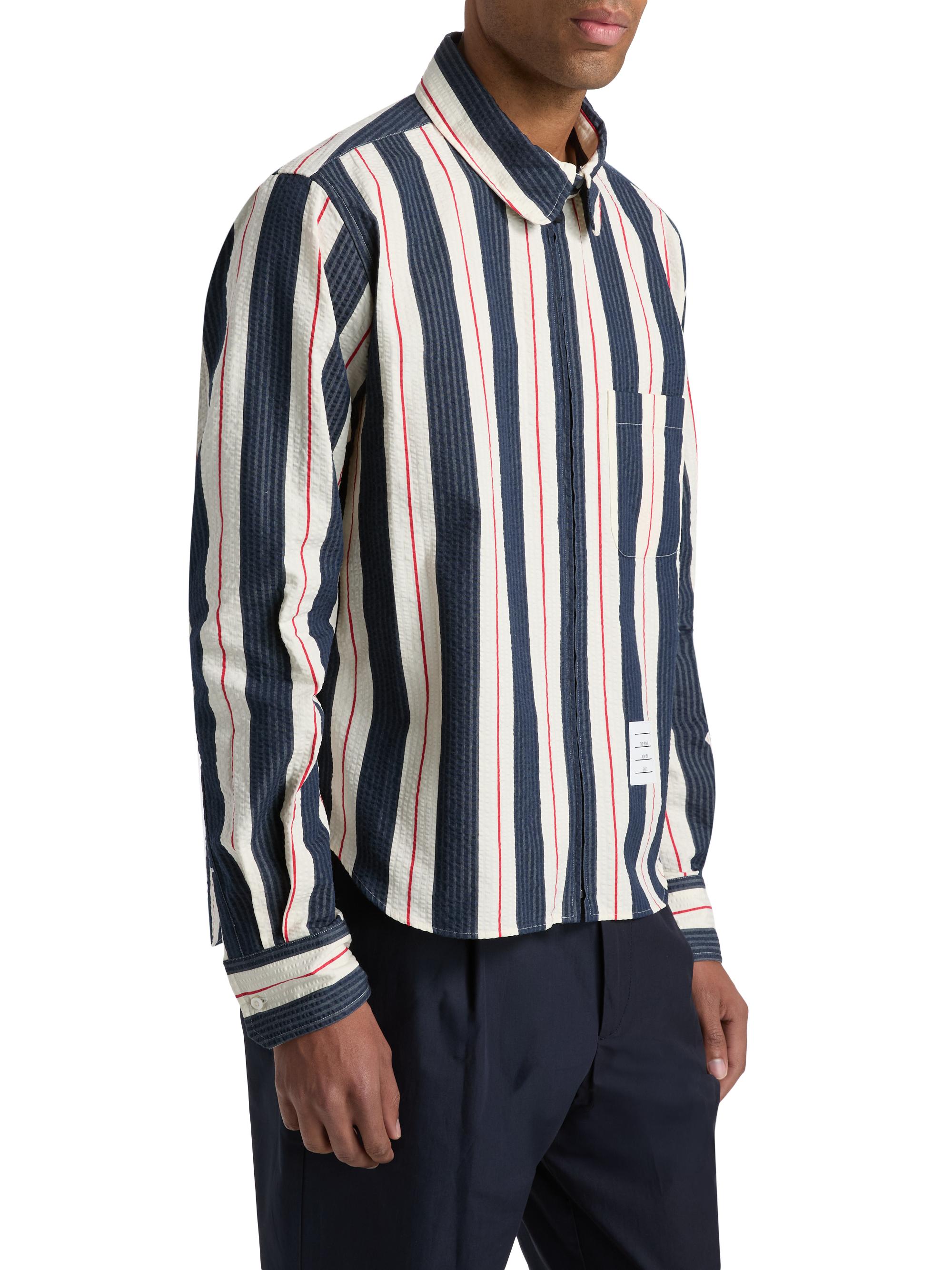 Thom Browne Seersucker Stripe Cotton Zip Shirt | Saks Fifth Avenue