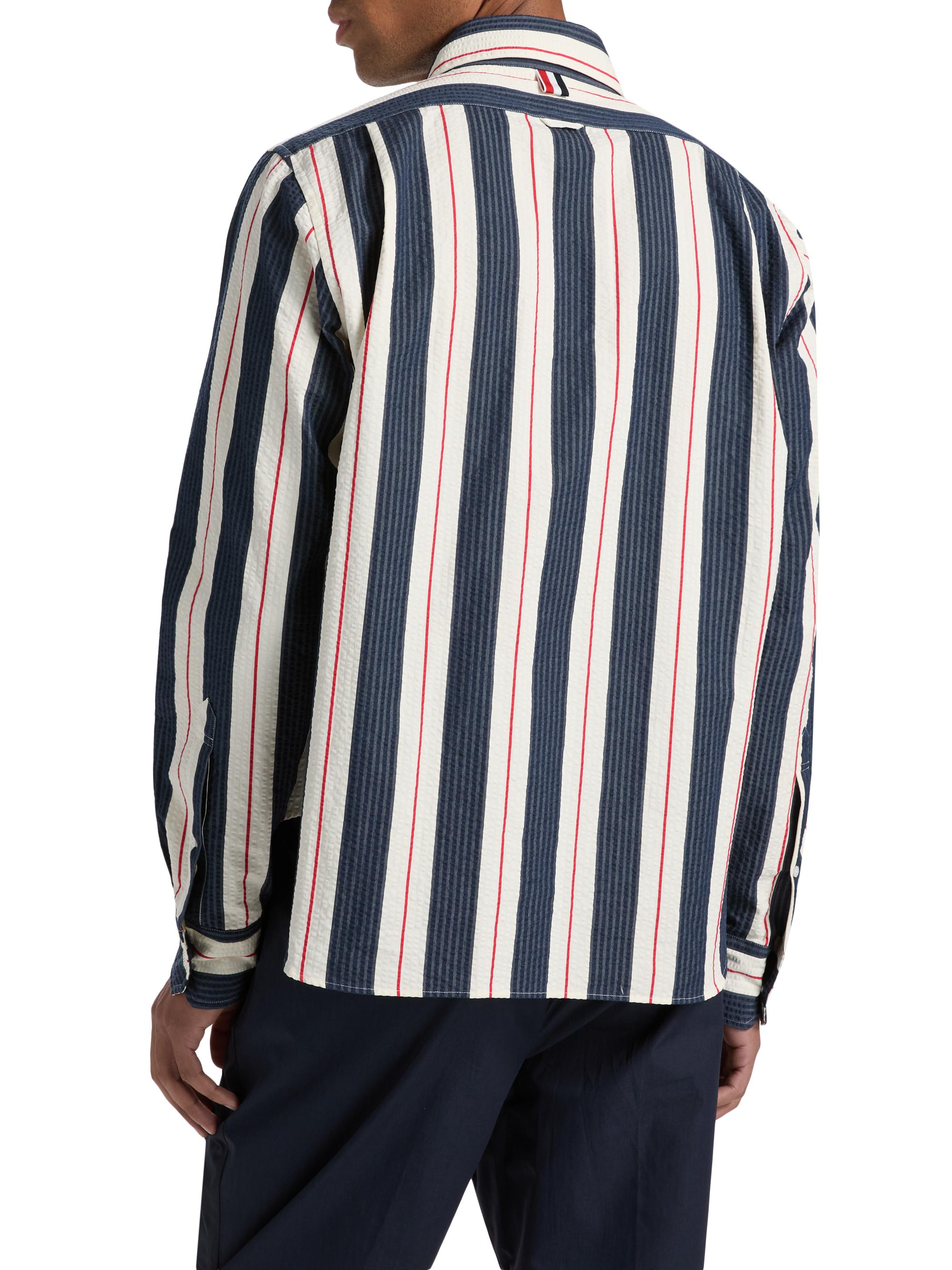 Thom Browne Seersucker Stripe Cotton Zip Shirt | Saks Fifth Avenue