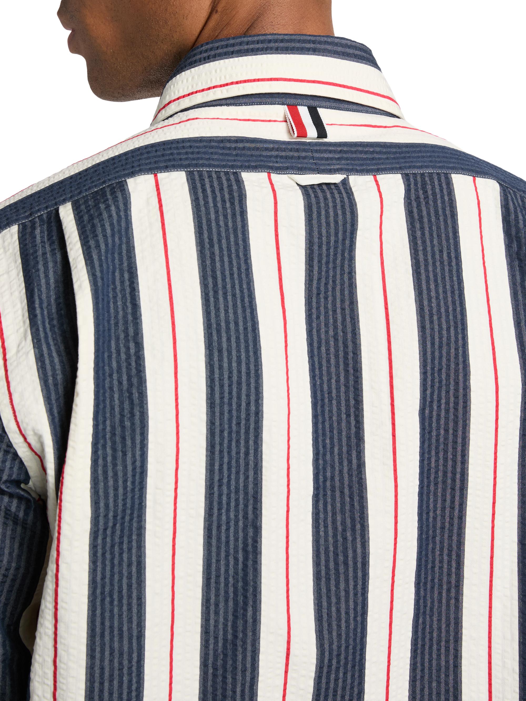Thom Browne Seersucker Stripe Cotton Zip Shirt | Saks Fifth Avenue