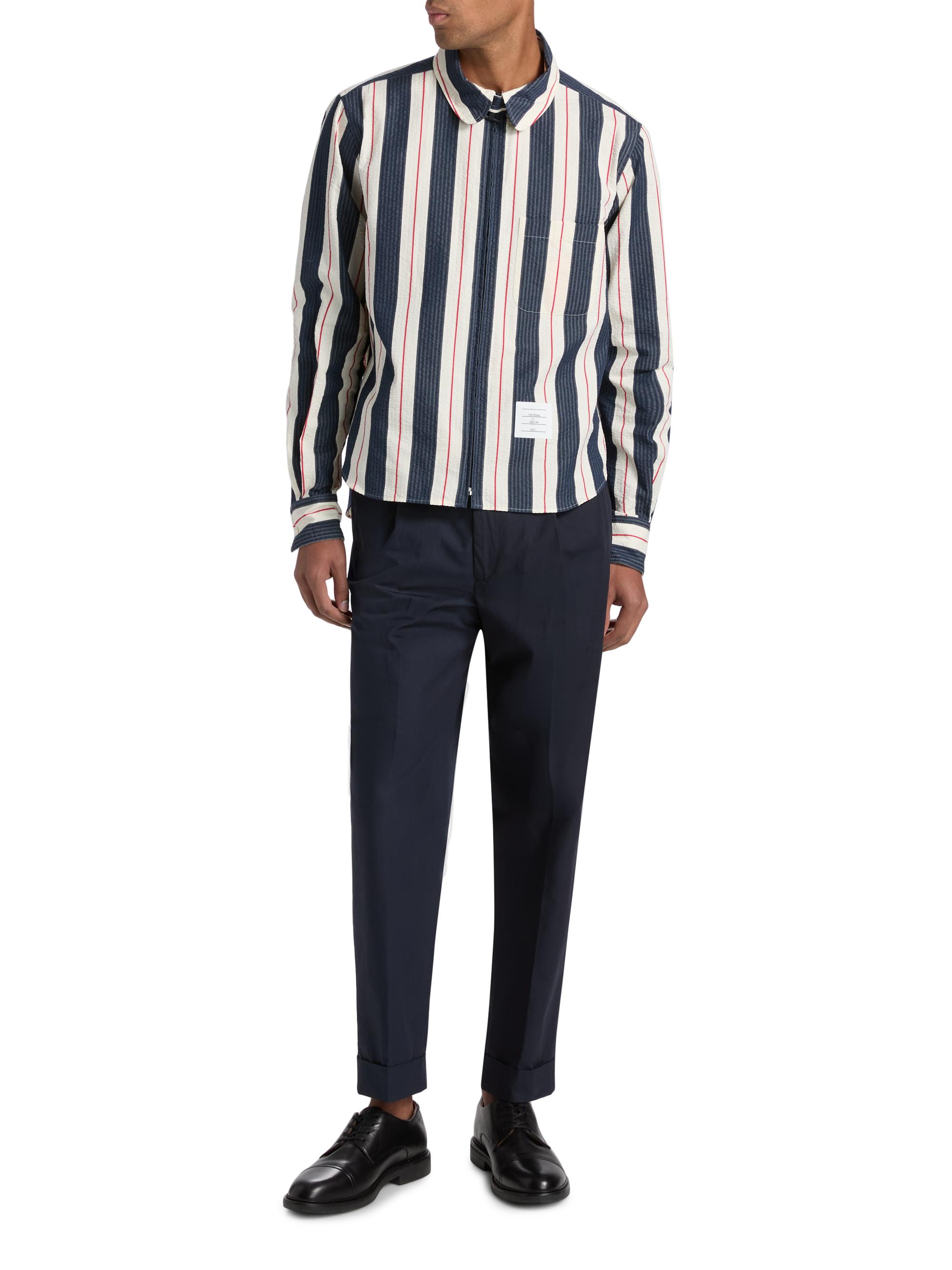 Thom Browne Seersucker Stripe Cotton Zip Shirt | Saks Fifth Avenue