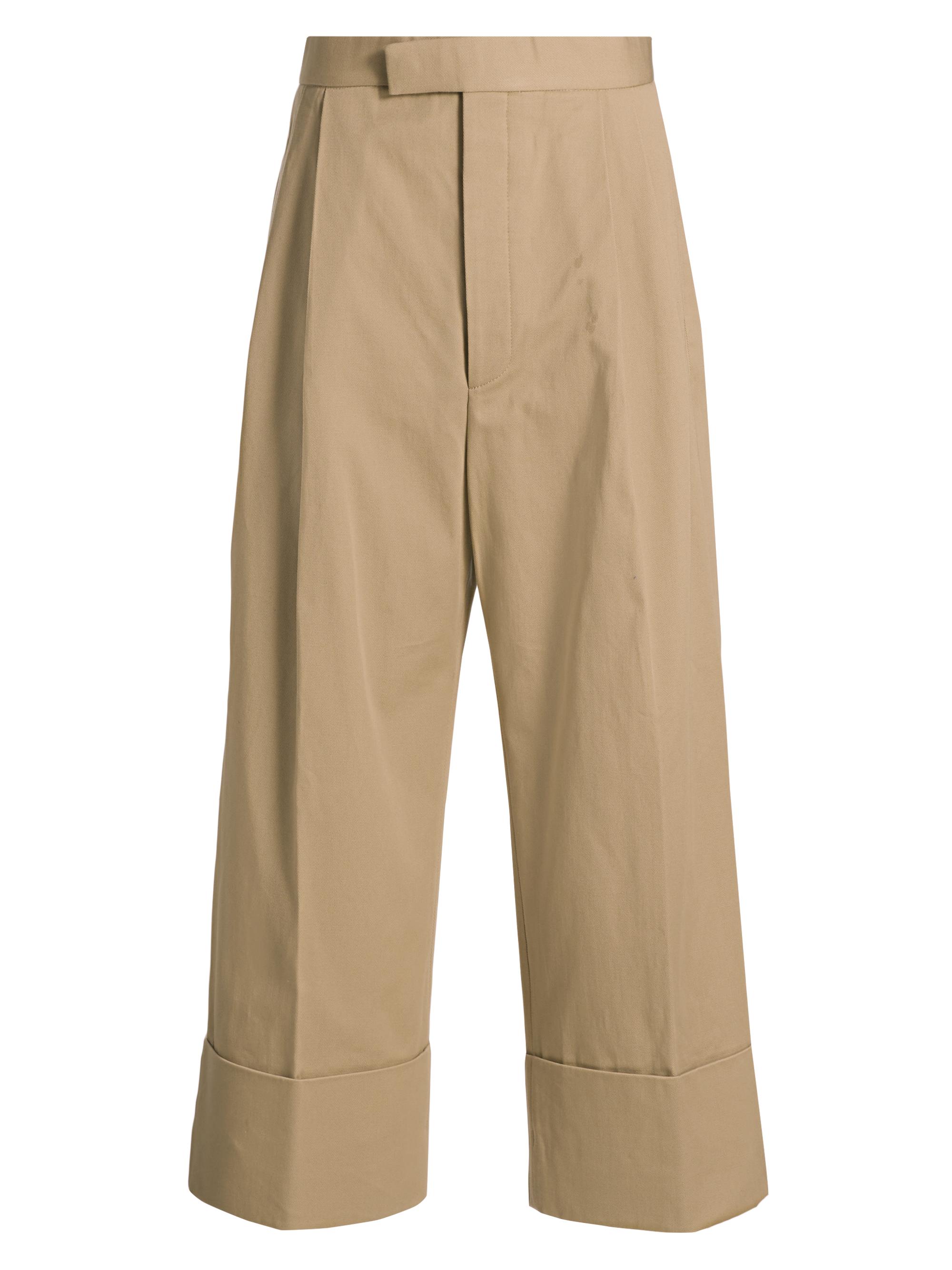 Thom Browne Men's Cotton Gabardine Wide-Leg Trousers - Khaki