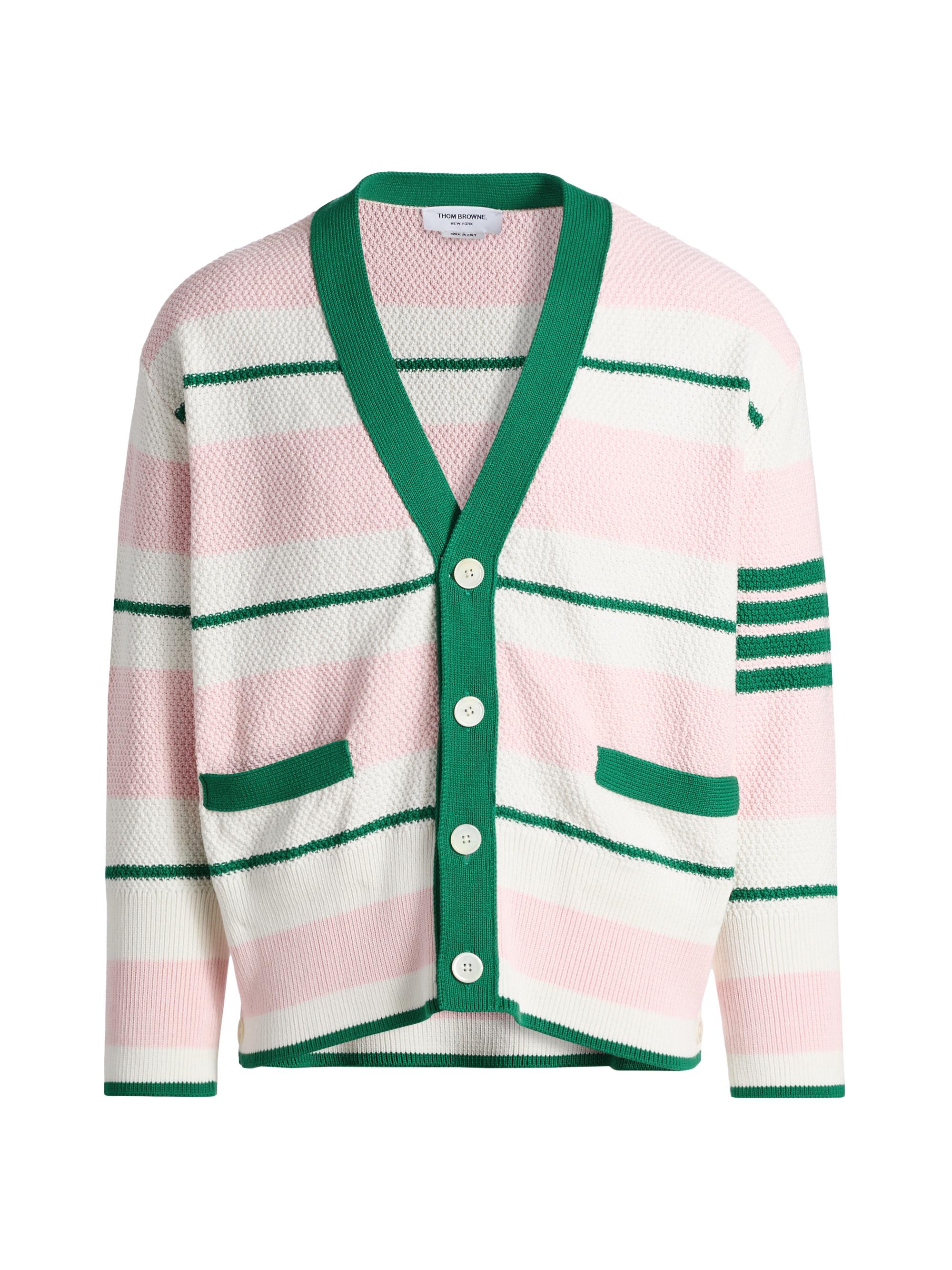 Thom Browne Men's Striped Cotton Cardigan - Light Pink