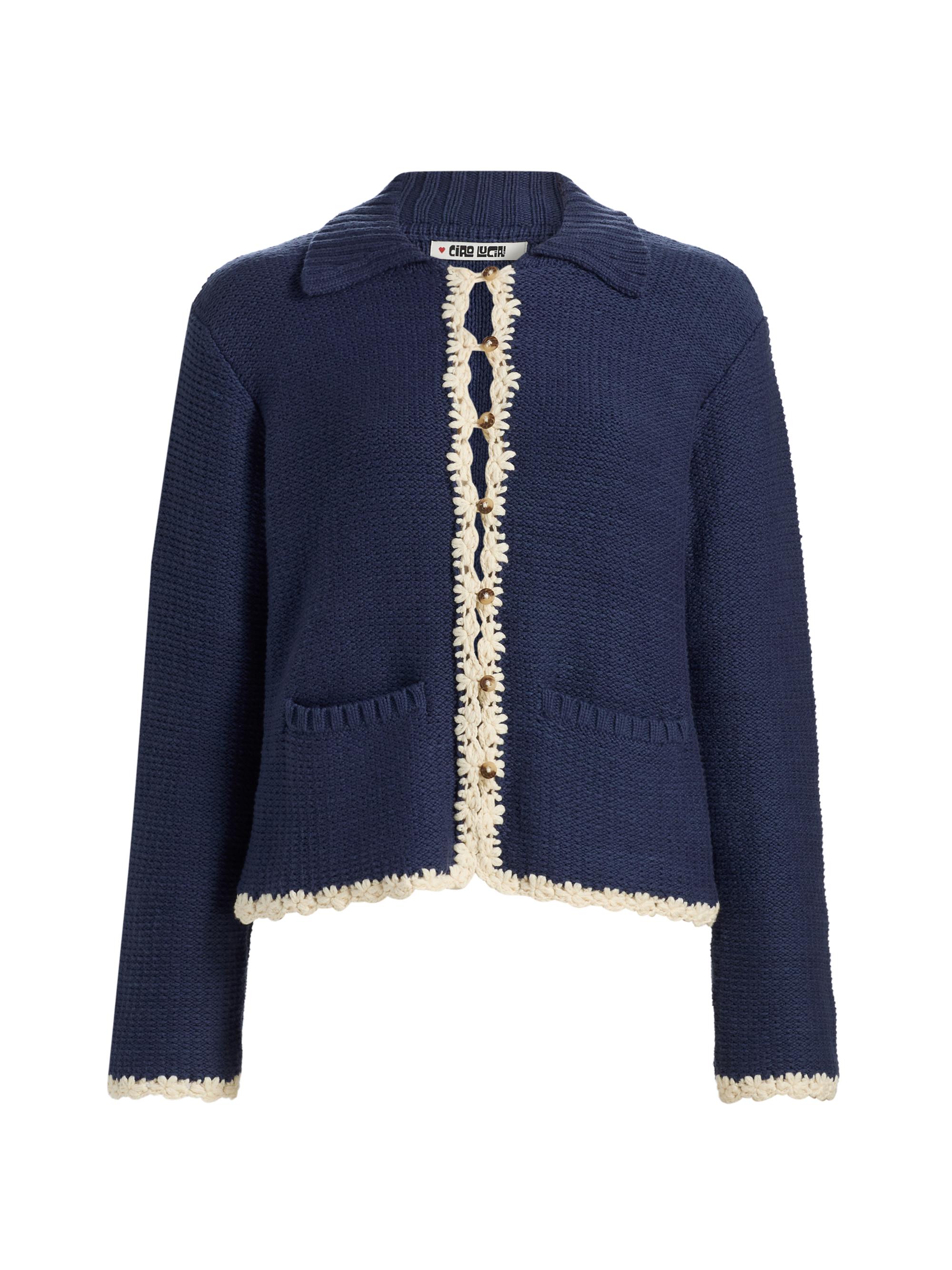 Ciao Lucia Women's Reyla Crochet-Trimmed Cardigan - Midnight