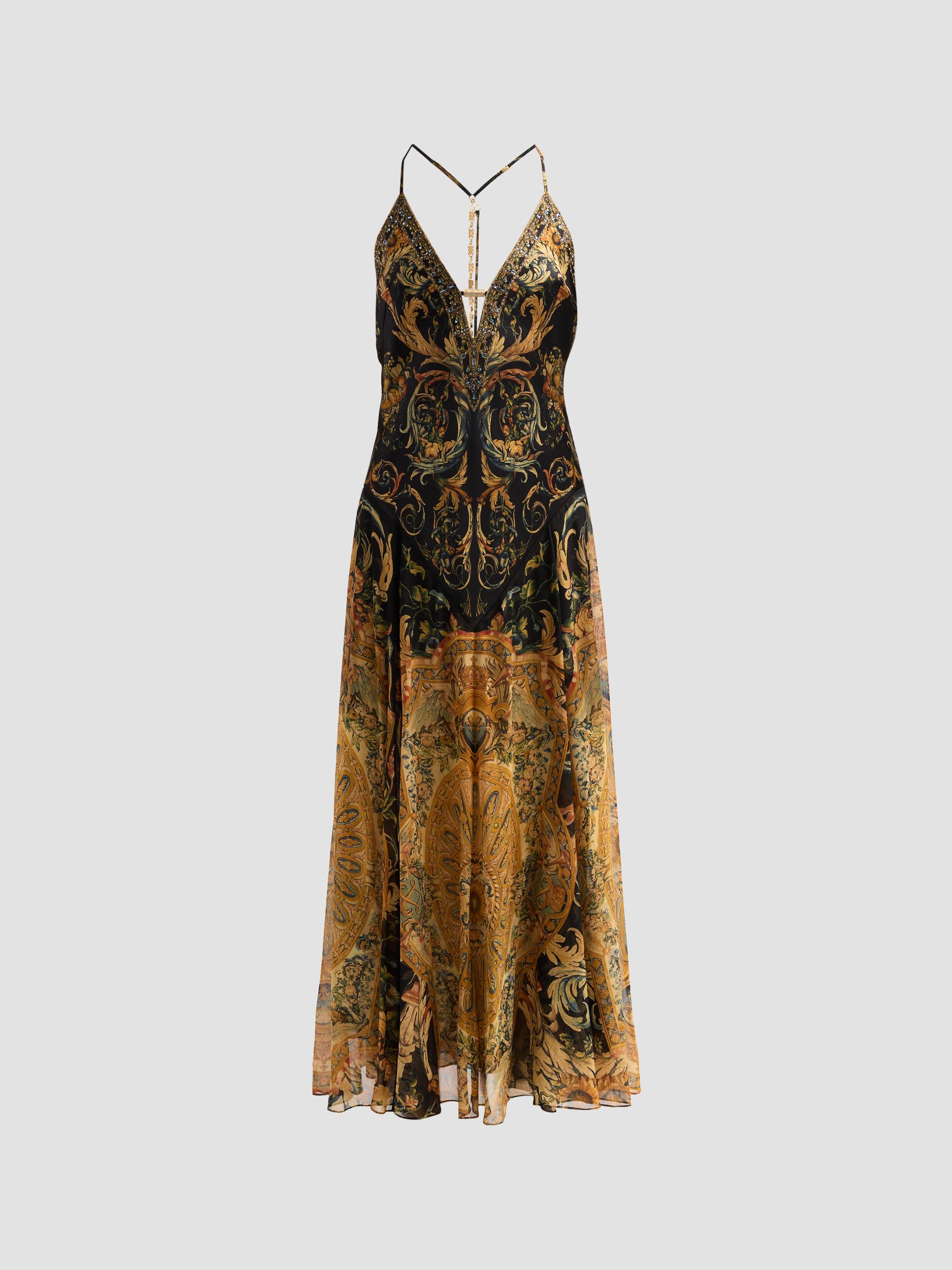 camilla adorned viscose maxi dress The Adorned In Alexandria Long Split Front Twist Dress
