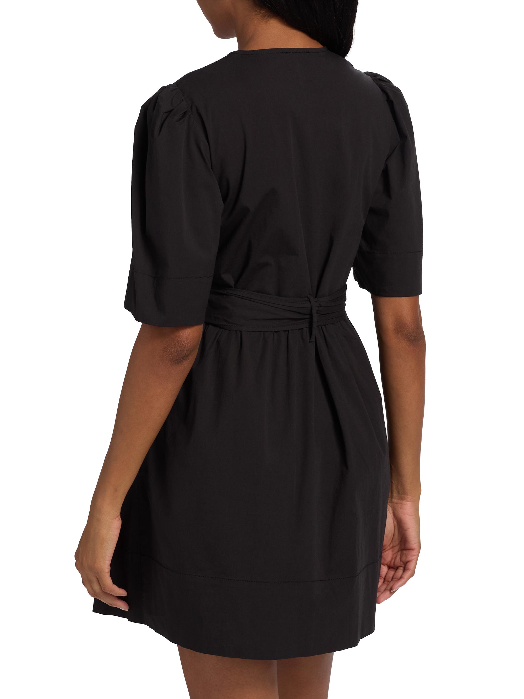 Ganni Tie-Waist Stretch-Cotton A-Line Minidress | Saks Fifth Avenue