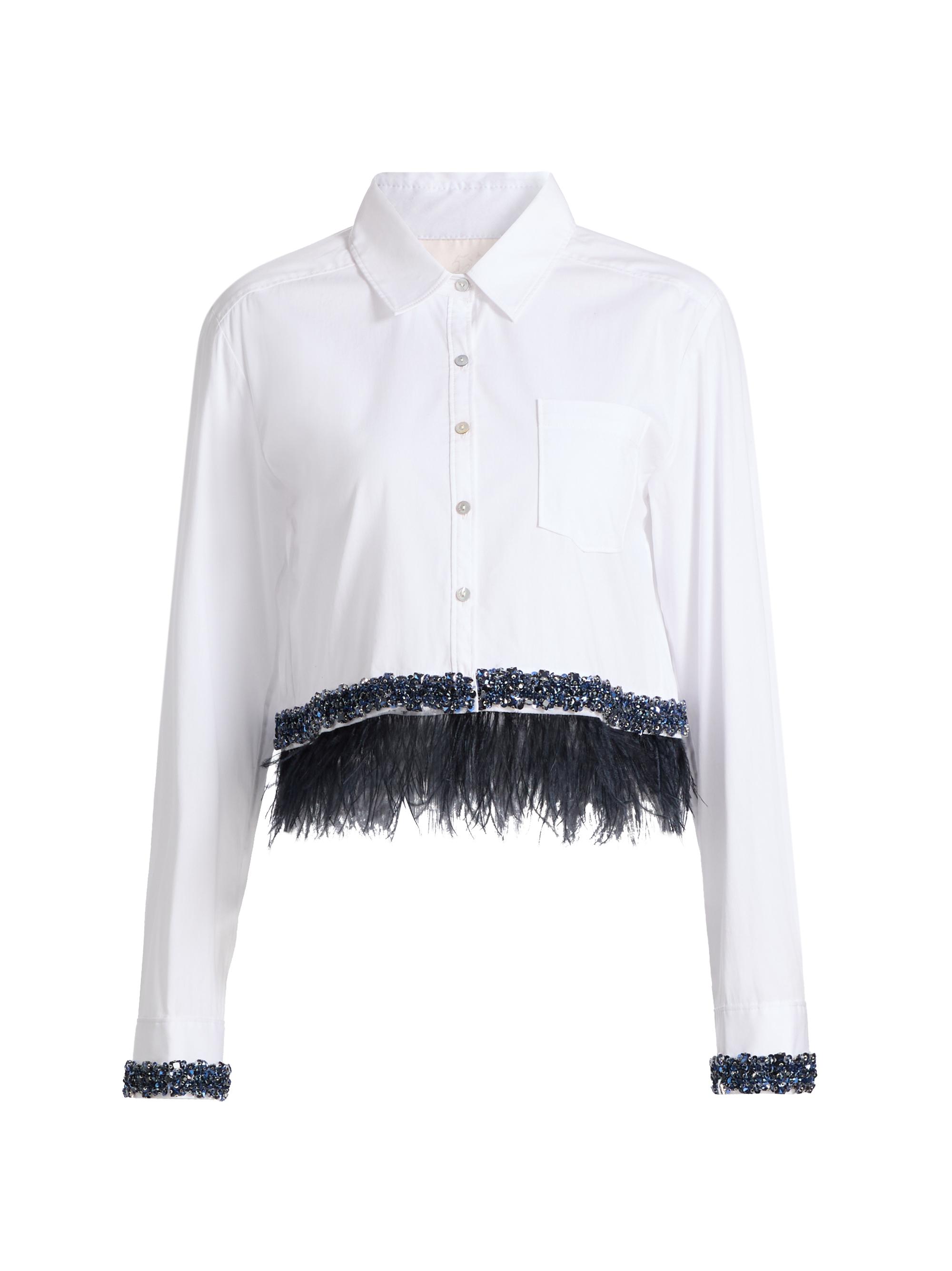 Cinq à Sept Women's Sylvan Lace Fringe Shirt - White Blue Bell