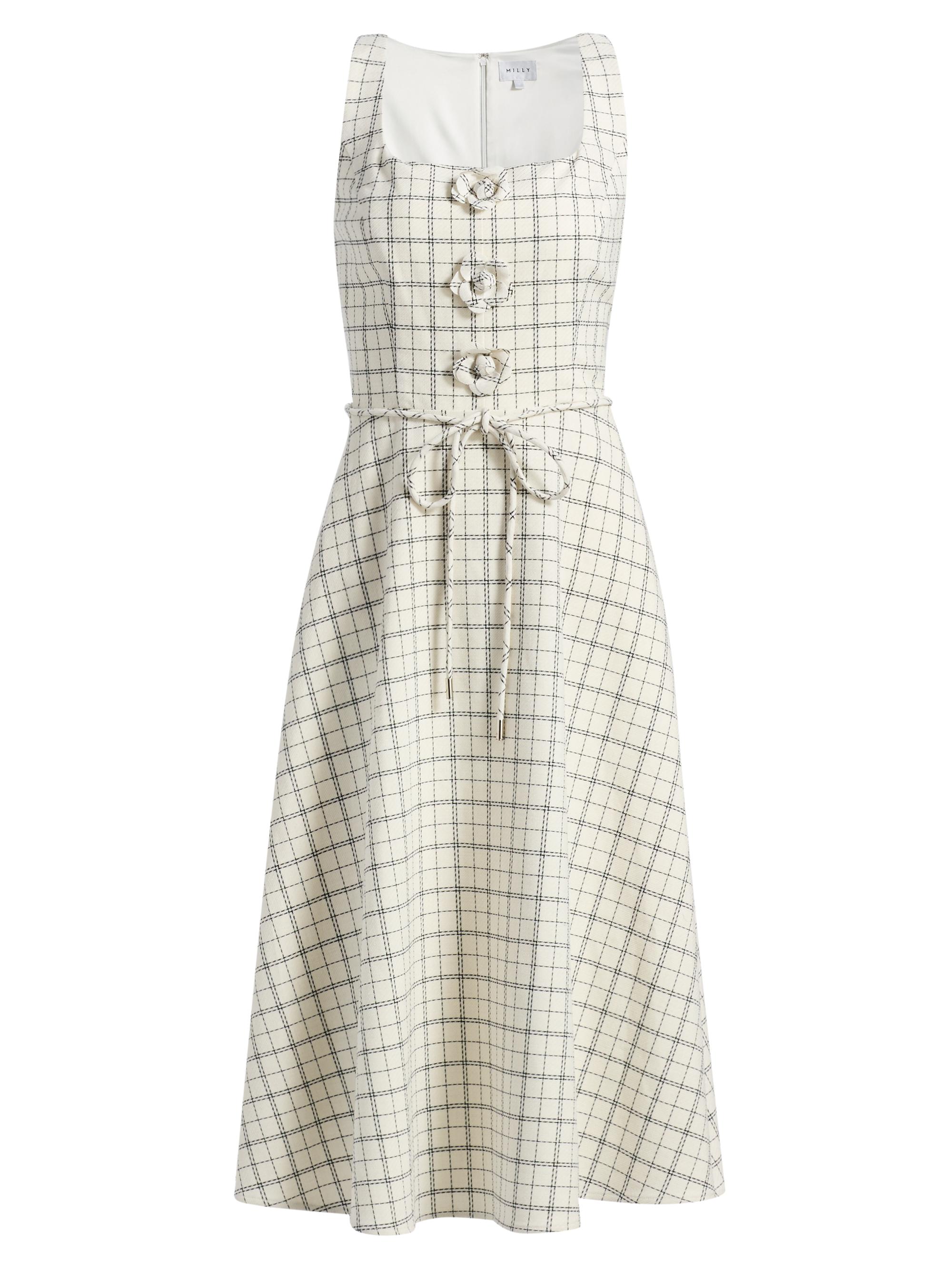 Milly Women's Mira Plaid Tie-Waist Midi-Dress - White Black