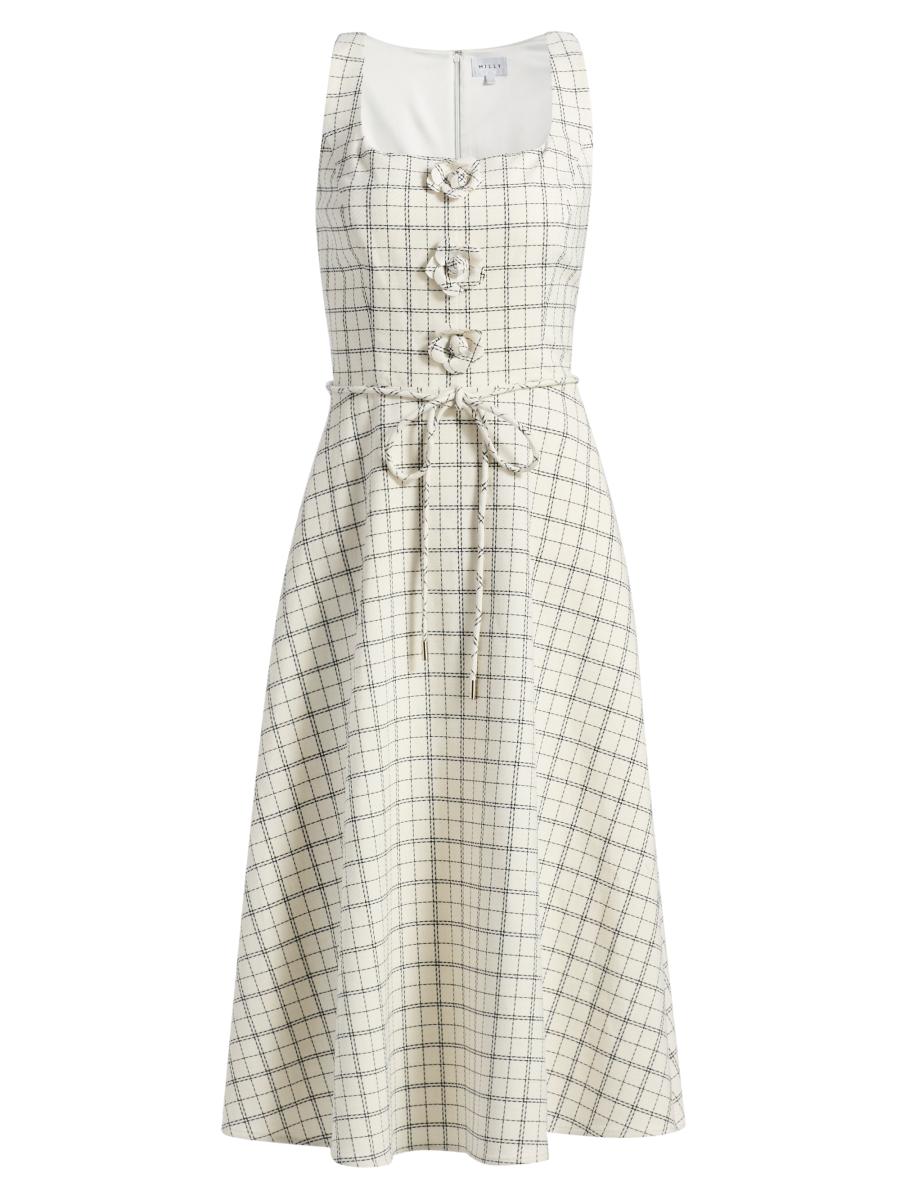 Milly Women's Mira Plaid Tie-waist Midi-dress In Multi