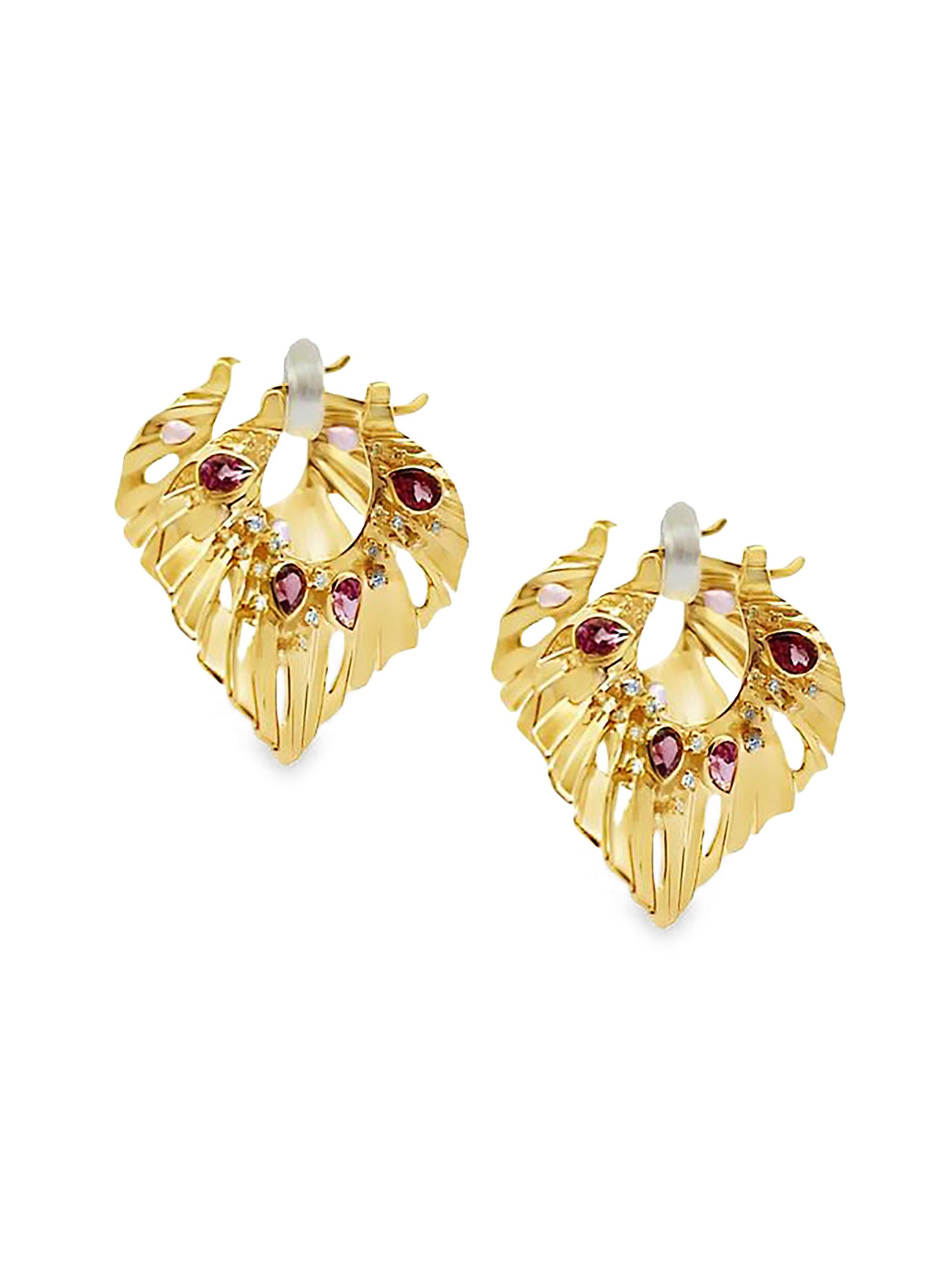 Hueb Women's Bahia 18K Yellow Gold, Pink Garnet & 0.33 TCW Diamond Hoop Earrings - Yellow Gold