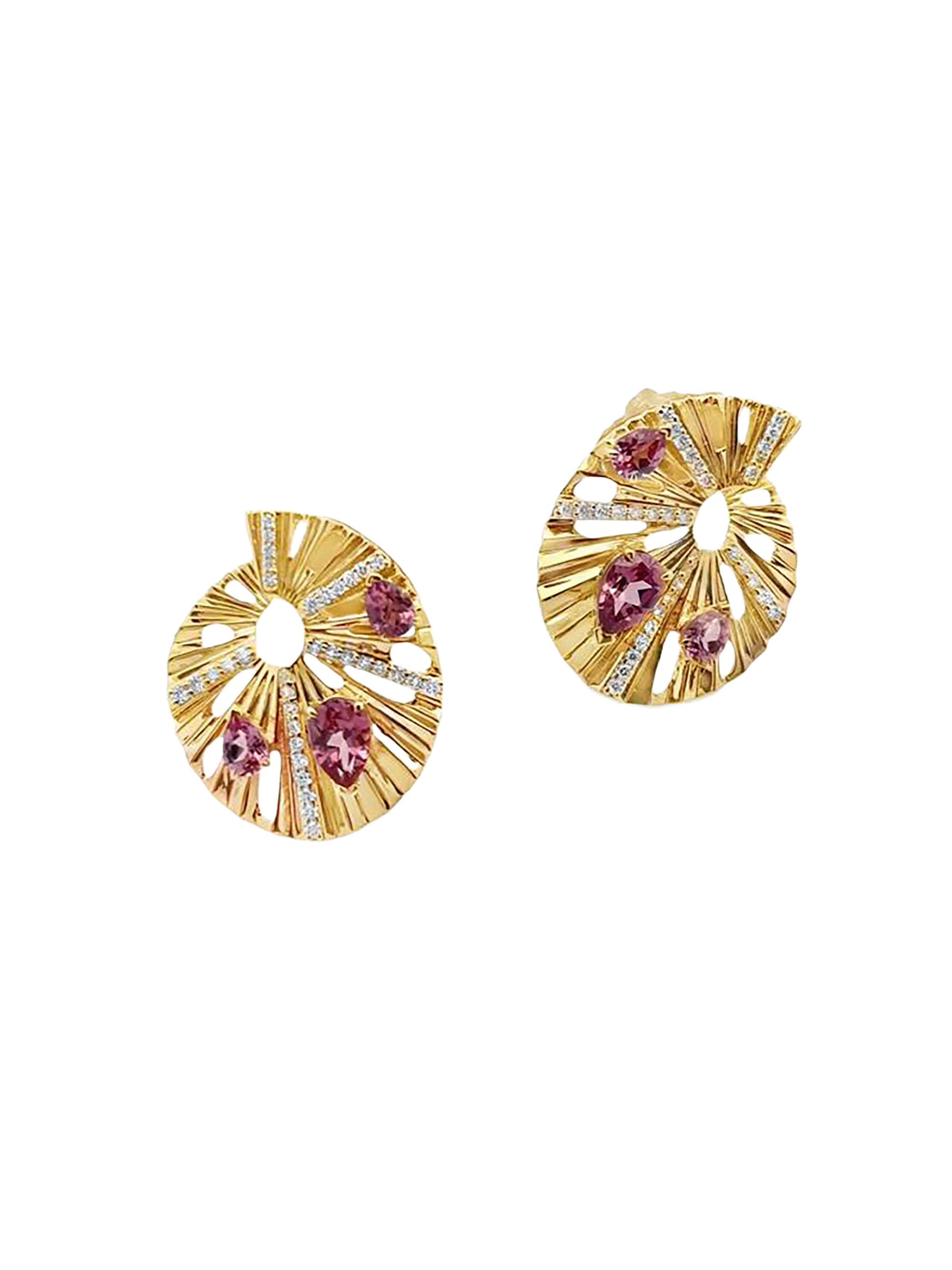 Bahia 18K Yellow Gold, Pink Garnet & 0.31 TCW Diamond Drop Earrings