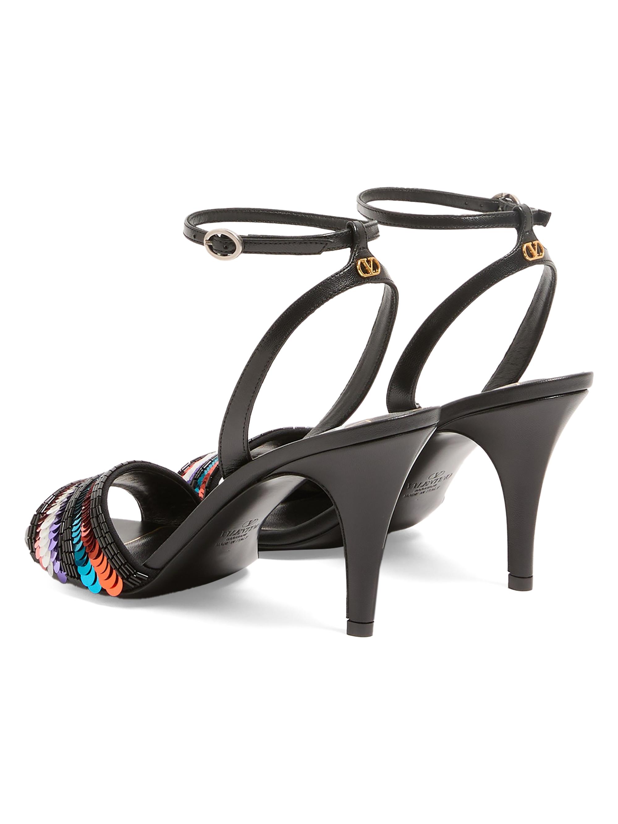 Valentino Garavani Ladycrush 85MM Sandals with Sequin Embroidery