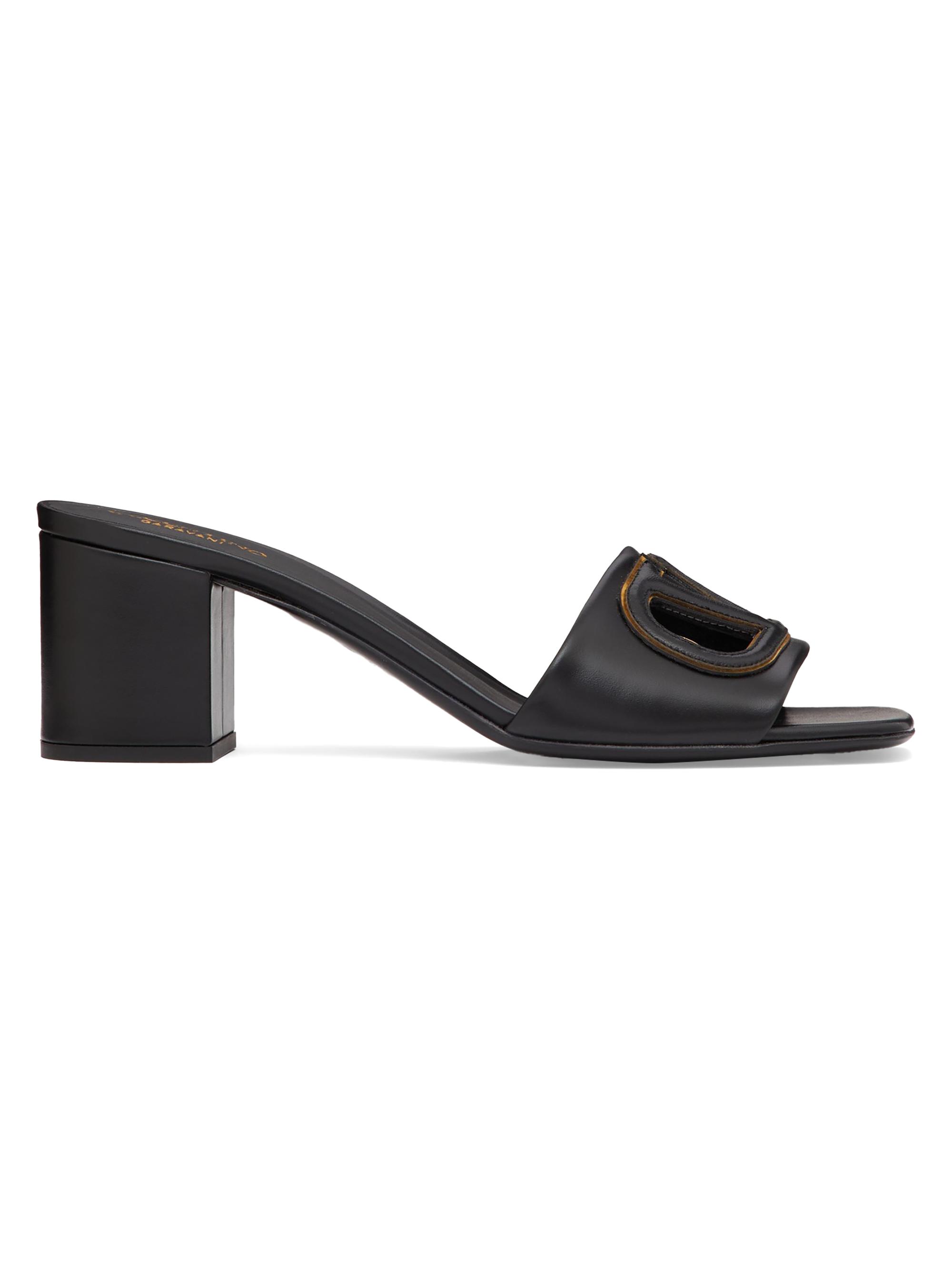 Valentino Garavani Women's Vlogo Cut-Out 60MM Slide Sandal In Calfskin - Black Antique Brass
