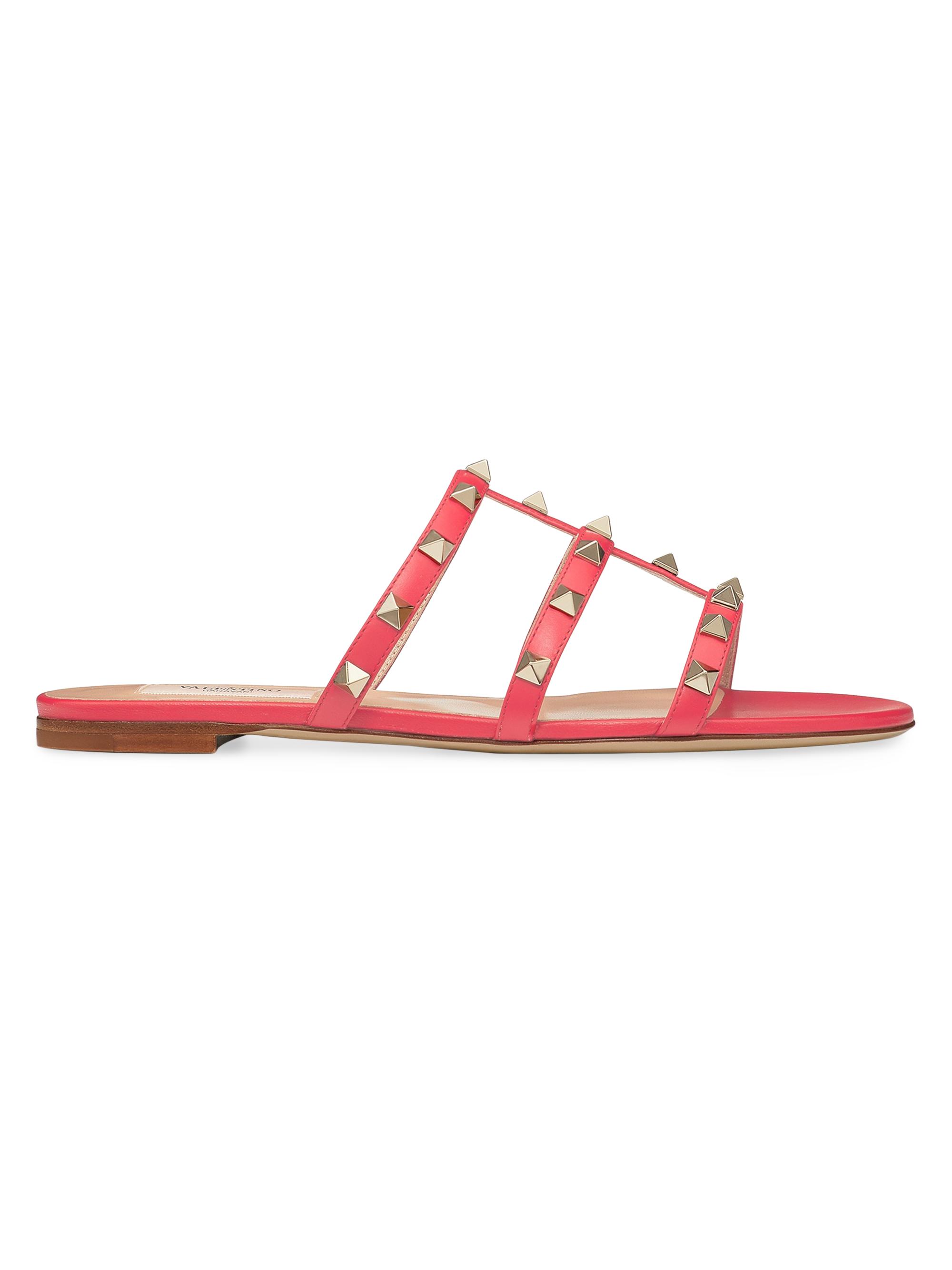Valentino Garavani Women's Rockstud Flat Slide Sandals - Pink